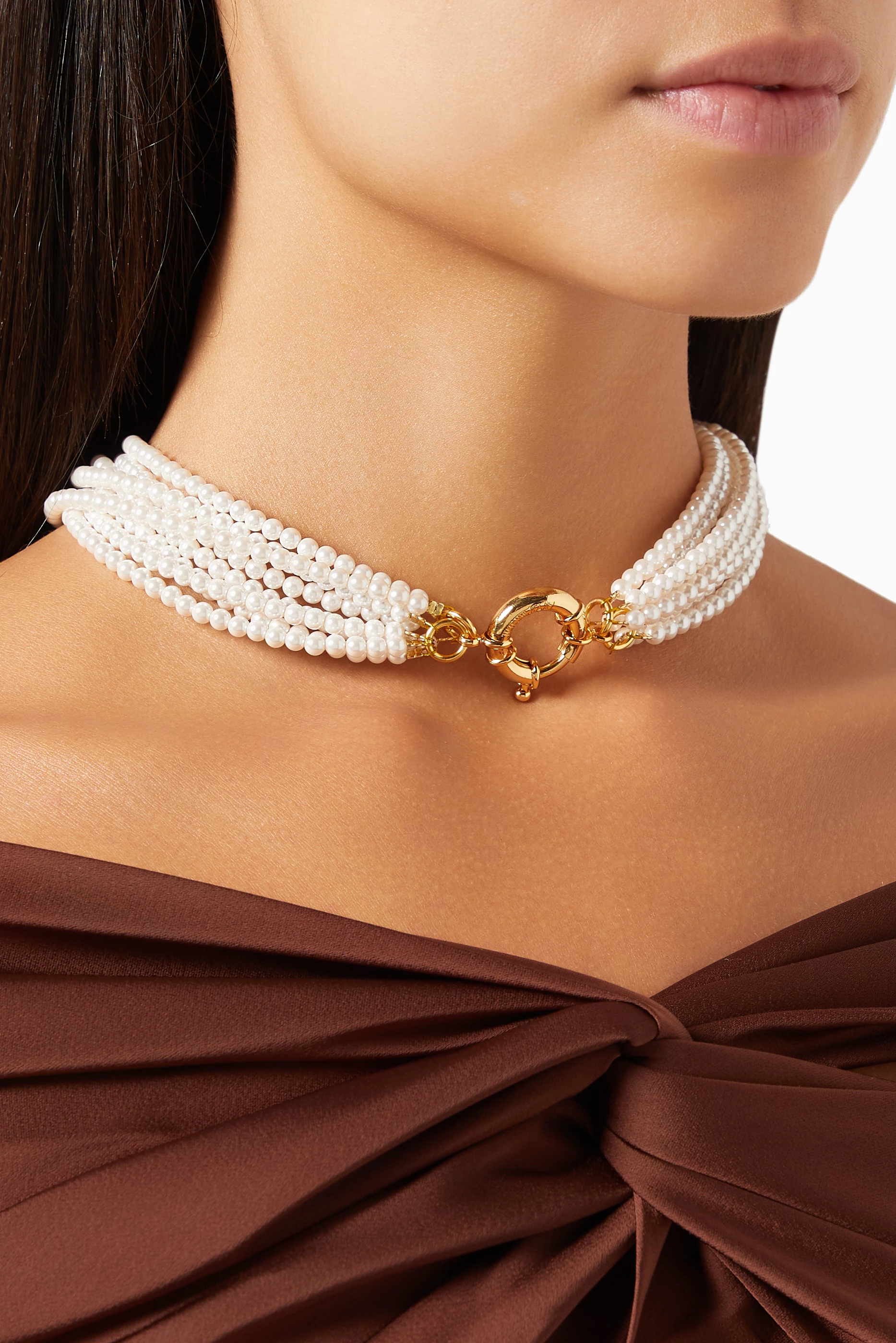 Multi strand grey pearl necklace top