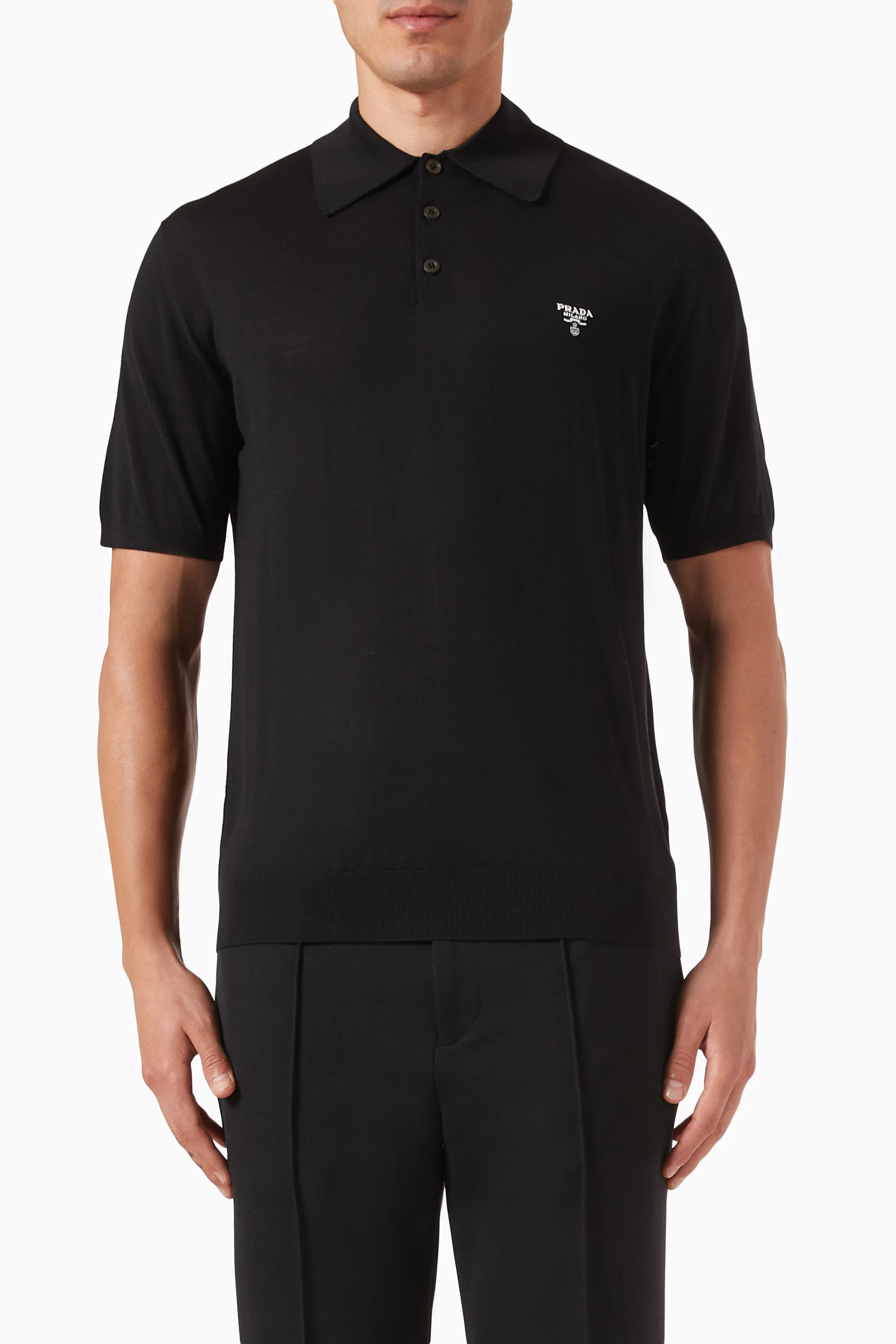 Buy Prada Black Polo Shirt in Superfine Wool For Men Online Ounass UAE