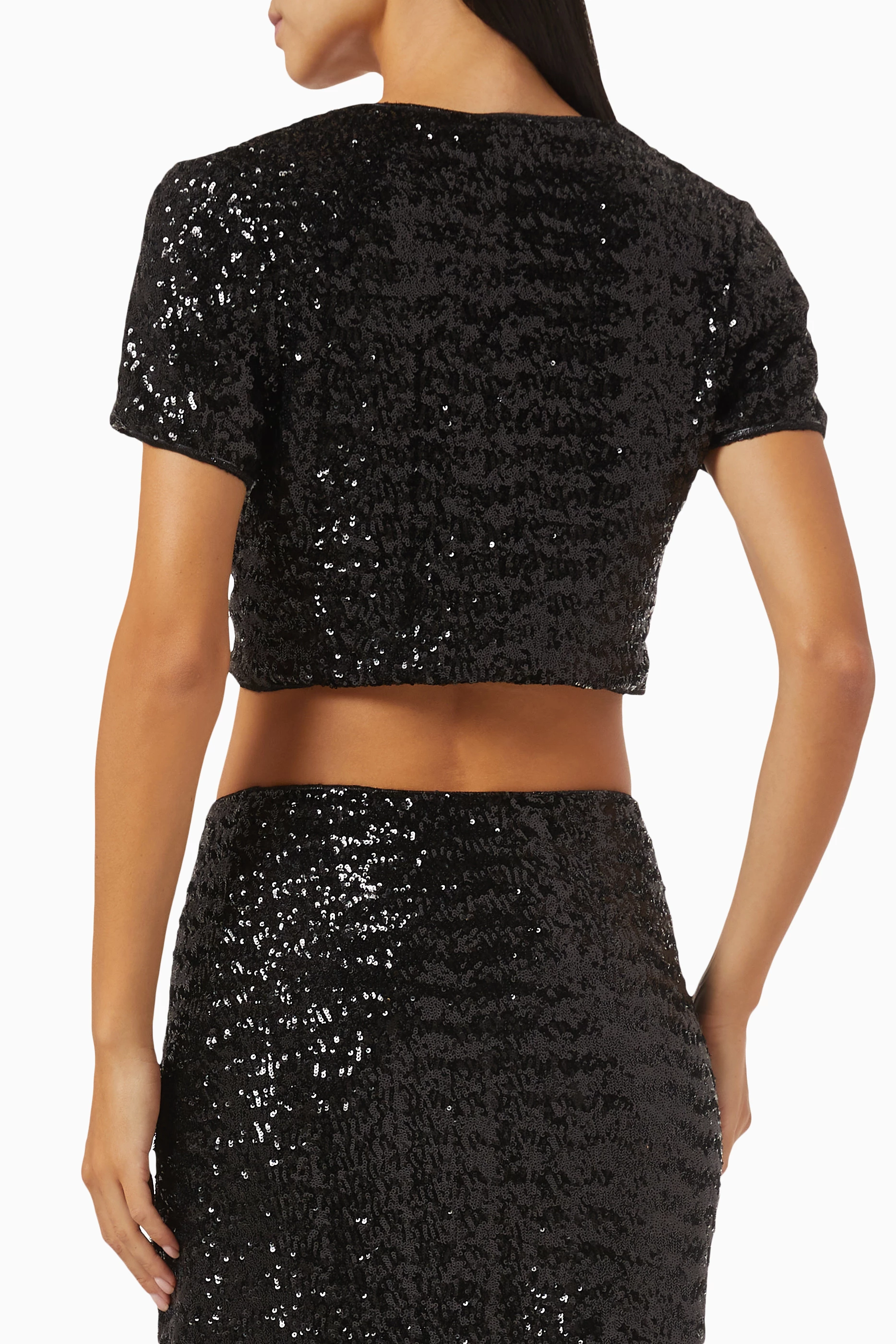 Buy Oseree Black Paillettes Sequin embellished Crop Top For Women Online Ounass UAE
