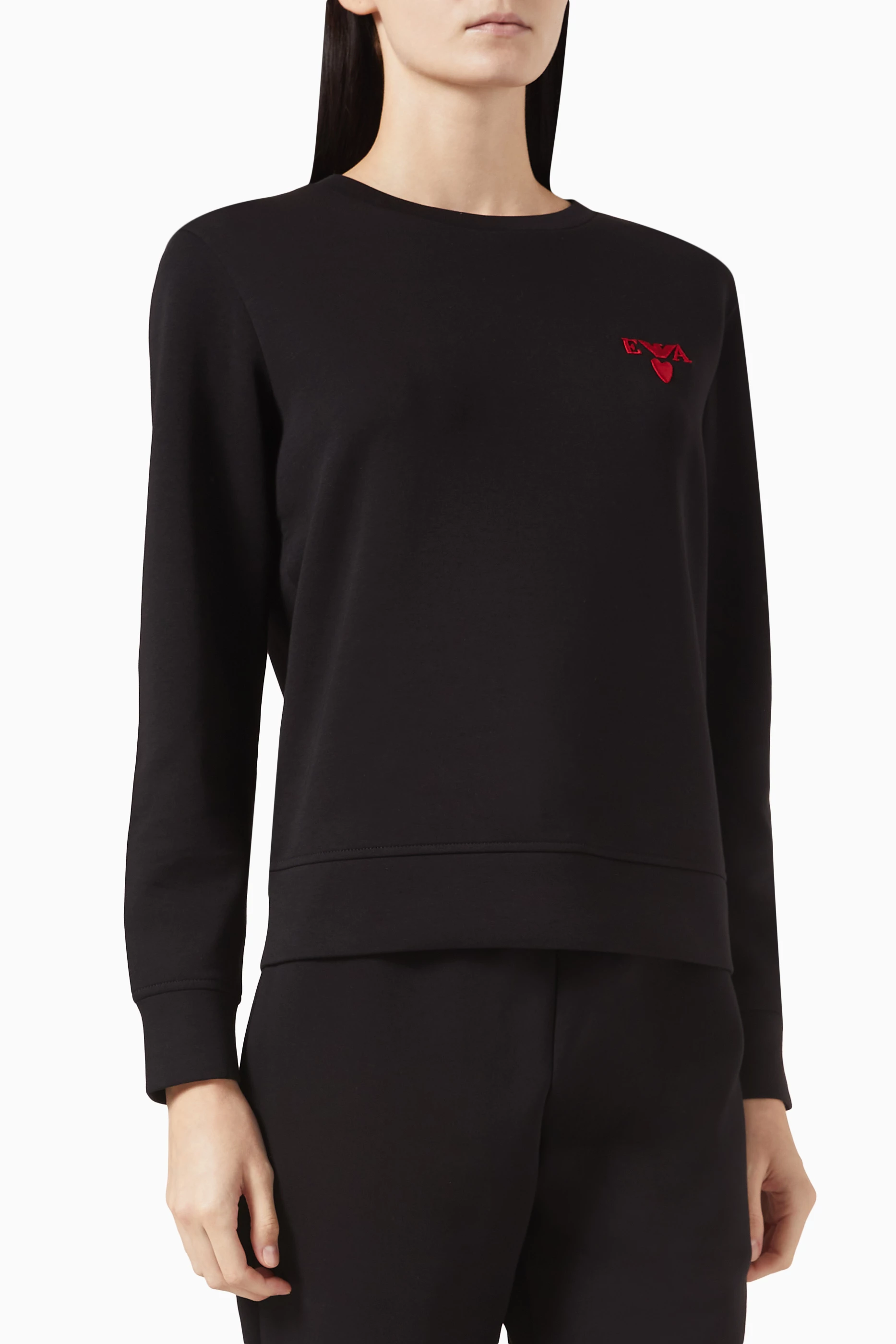 Buy Emporio Armani Black EA Heart Logo Sweatshirt in Cotton For Women Online Ounass UAE