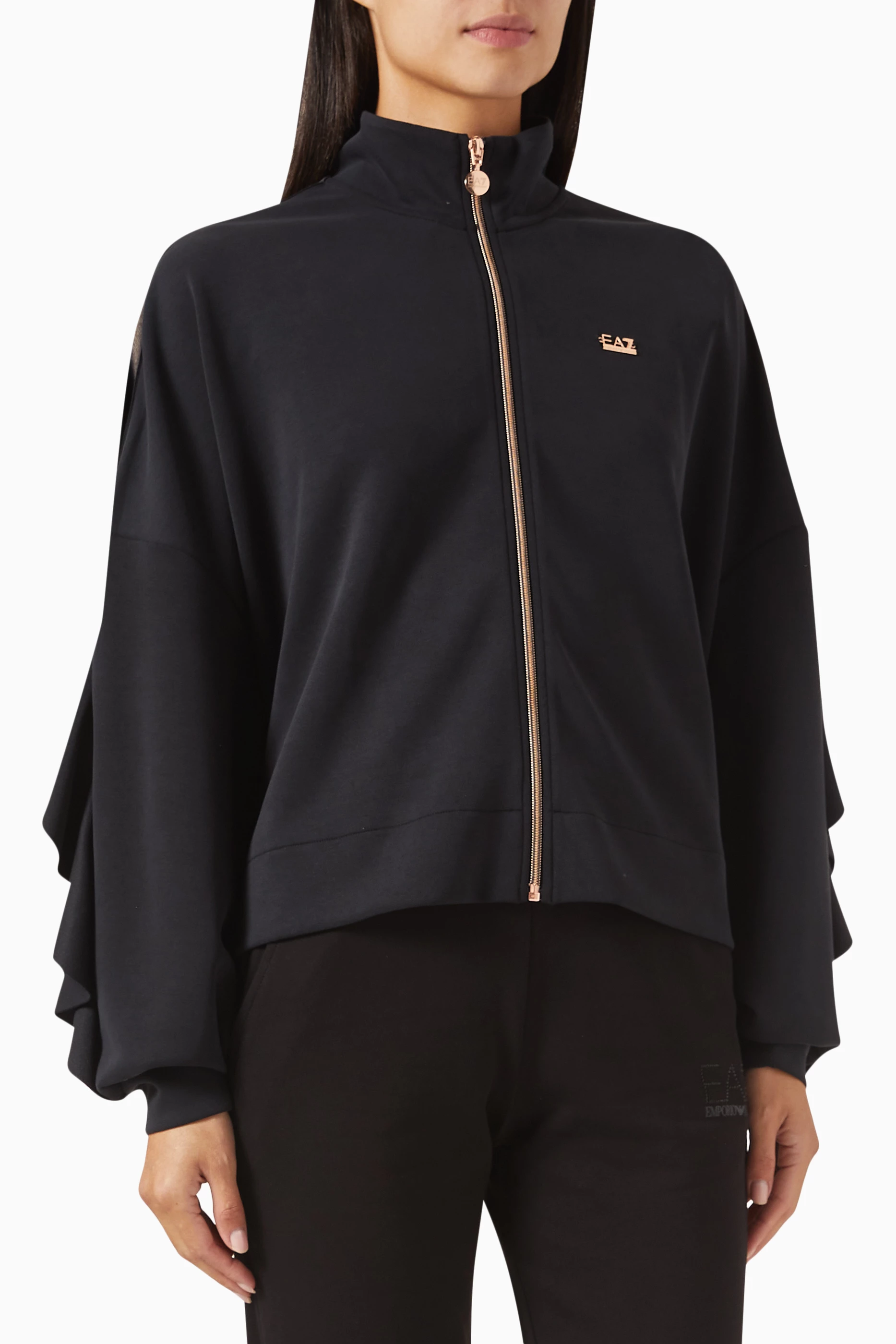 Buy Emporio Armani Black Zip up Sweatshirt in Jersey For Women Online Ounass UAE