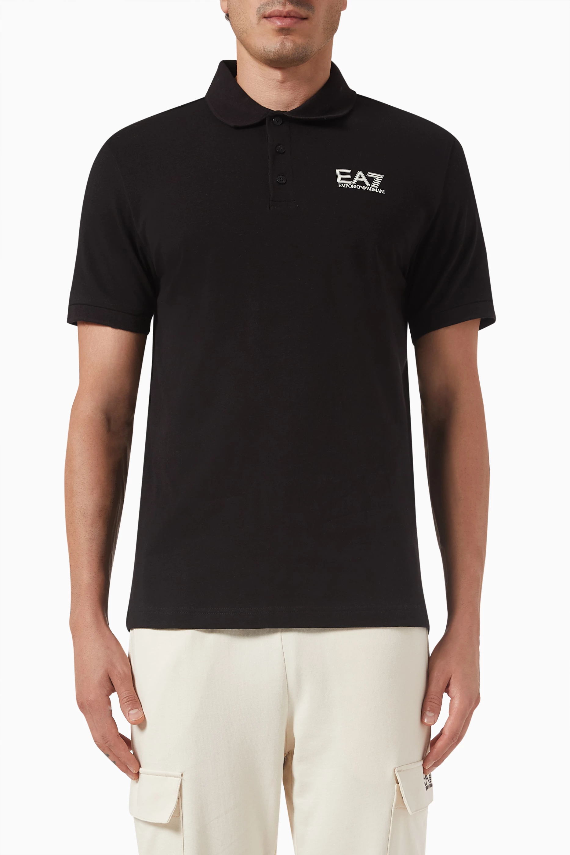 Buy Emporio Armani Black EA7 Logo Polo Shirt in Cotton For Men Online Ounass UAE