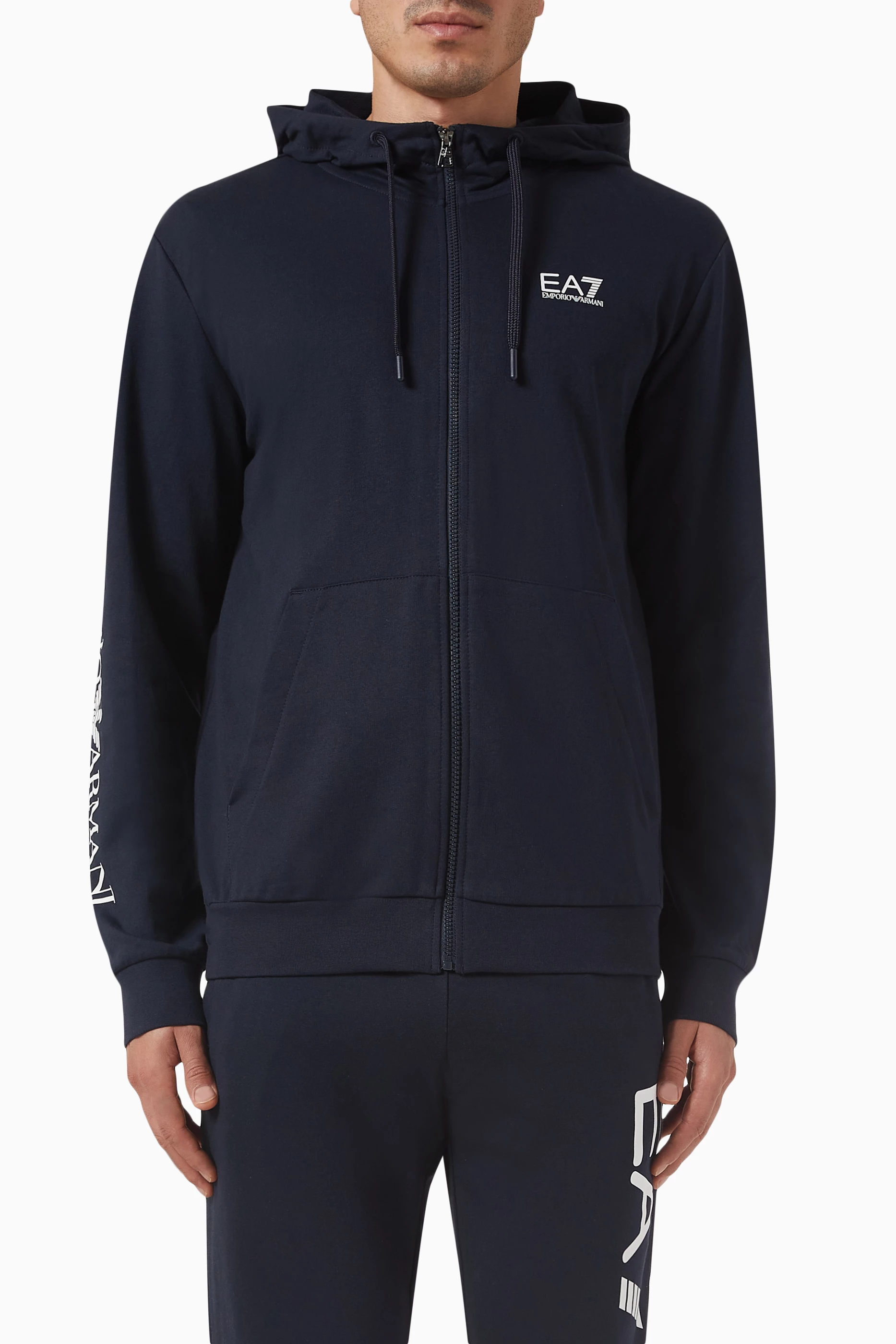 Buy Emporio Armani Blue EA7 Zip Hoodie in Cotton For Men Online Ounass UAE