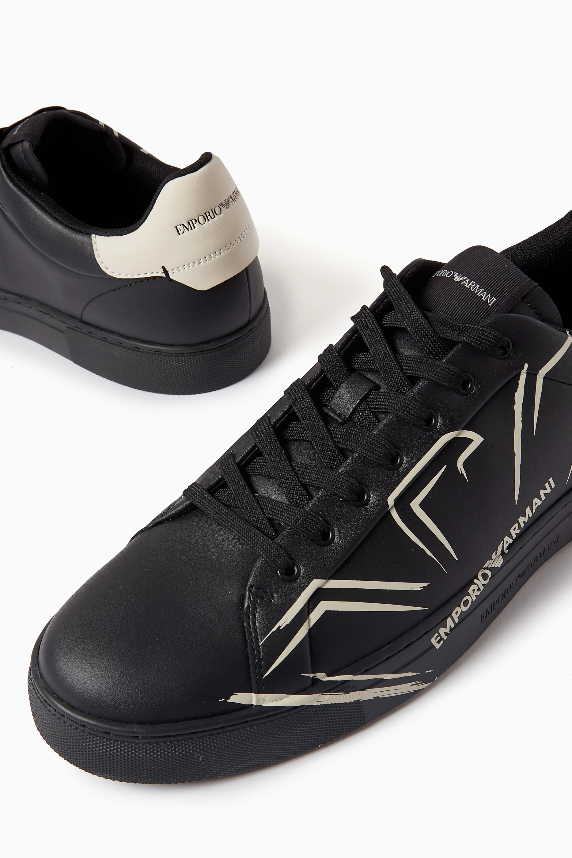 Buy Emporio Armani Black Macro Logo Sneakers in Leather For Men Online Ounass UAE