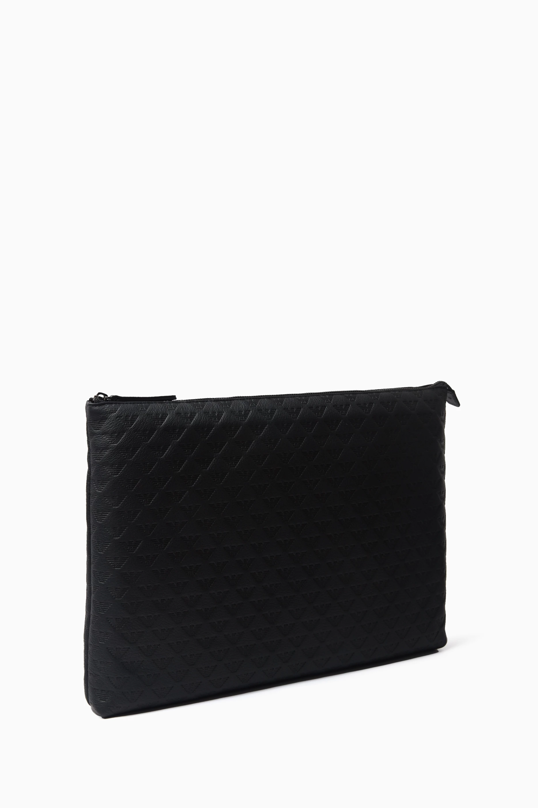 Buy Emporio Armani Black Embossed Logo Pouch in Leather For Men Online Ounass UAE