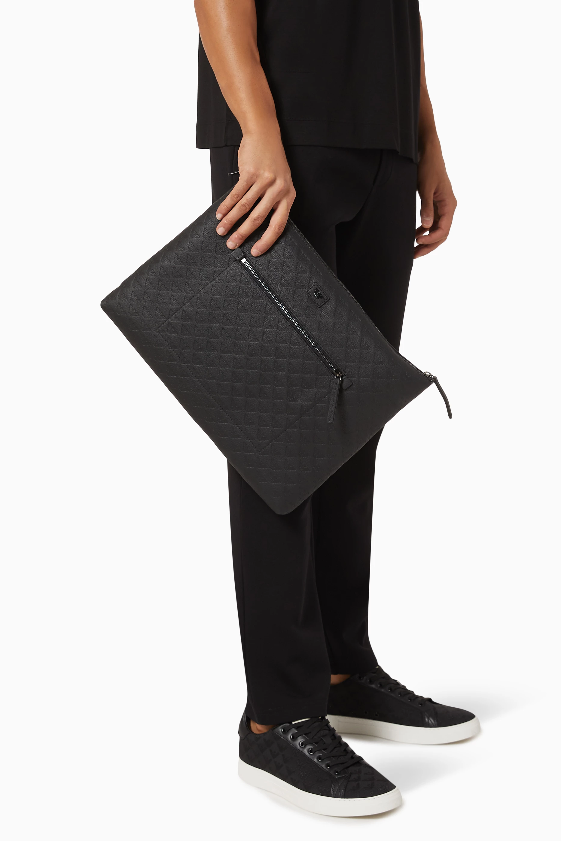Buy Emporio Armani Black Embossed Logo Pouch in Leather For Men Online Ounass UAE
