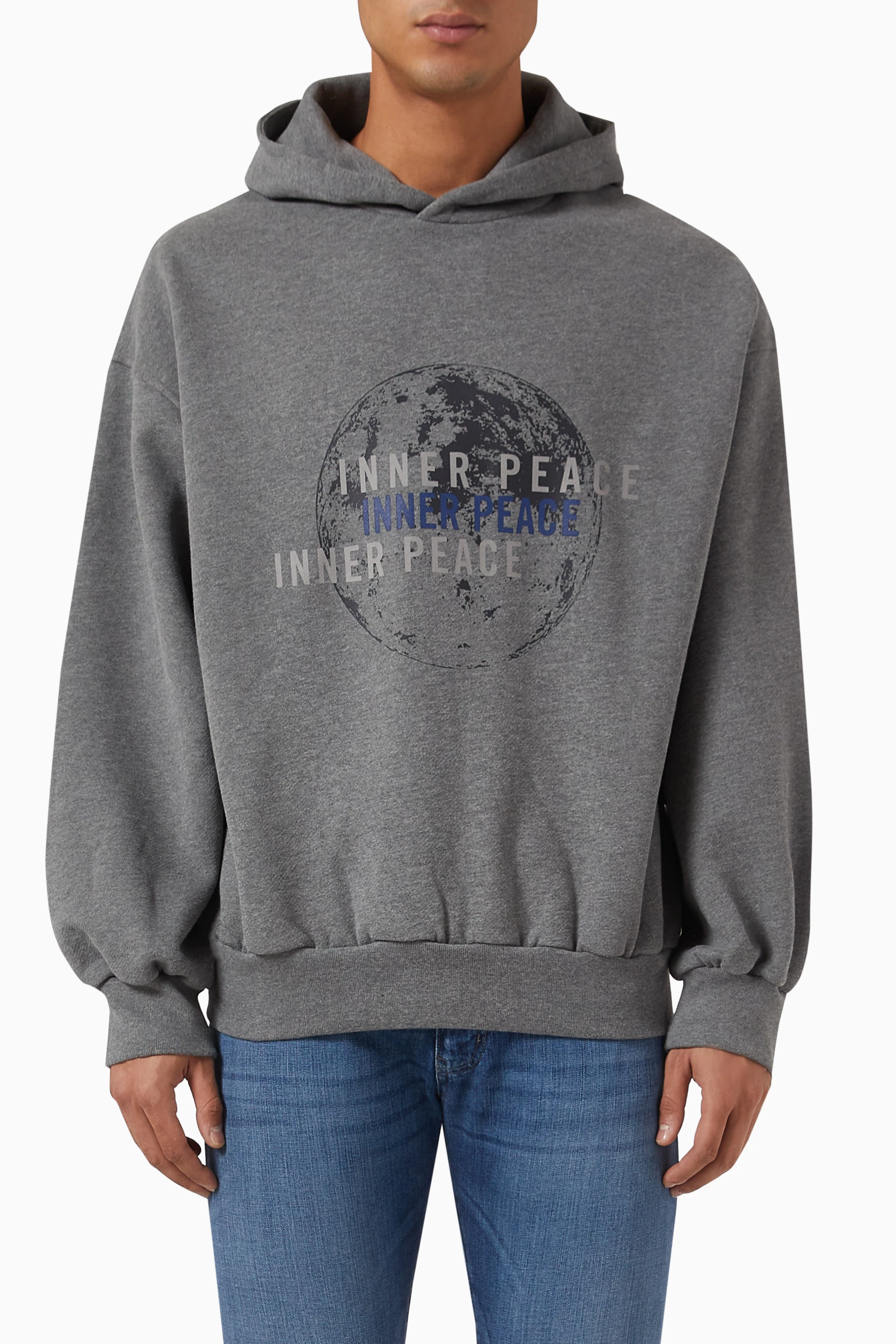 Buy Emporio Armani Grey Quote Logo Hoodie in Cotton For Men Online Ounass UAE