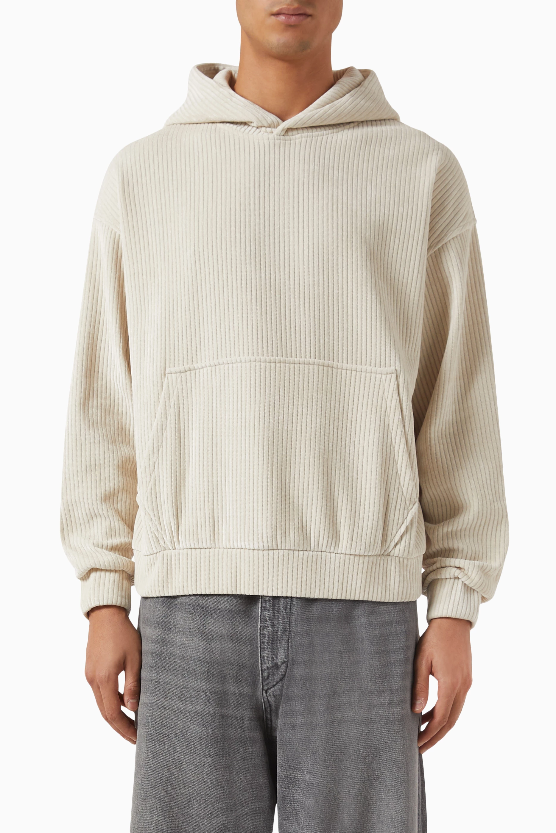 Buy Emporio Armani Neutral Hooded Sweatshirt in Velvet For Men Online Ounass UAE
