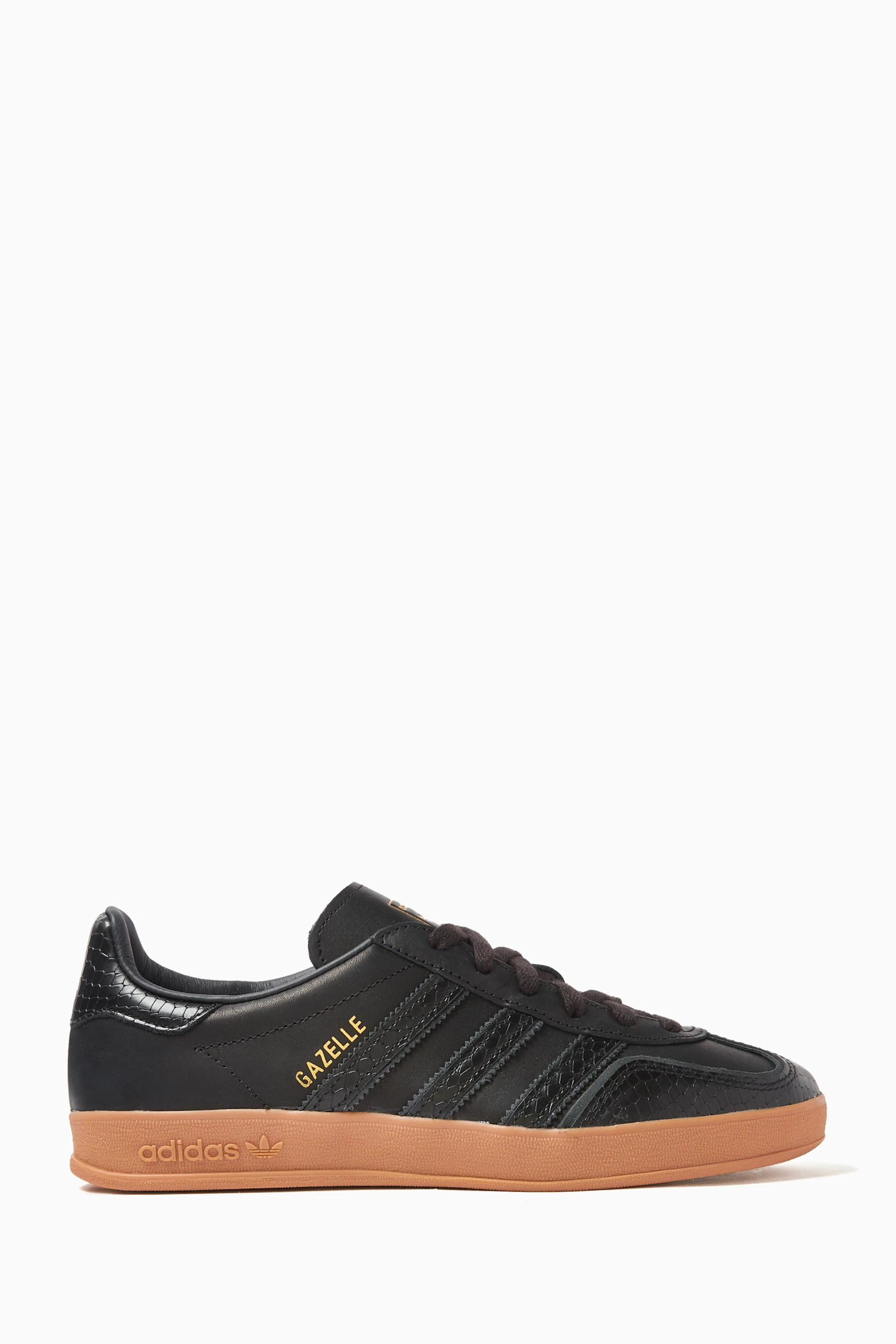 Adidas gazelle black leather gum sole top