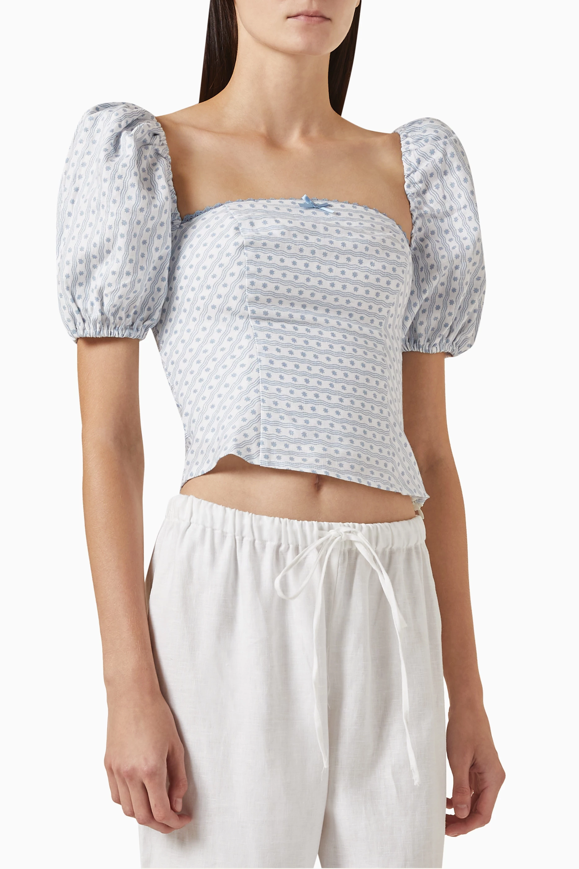 Buy Reformation Blue Marella Puff-sleeve Top in Linen For Women Online |  Ounass UAE