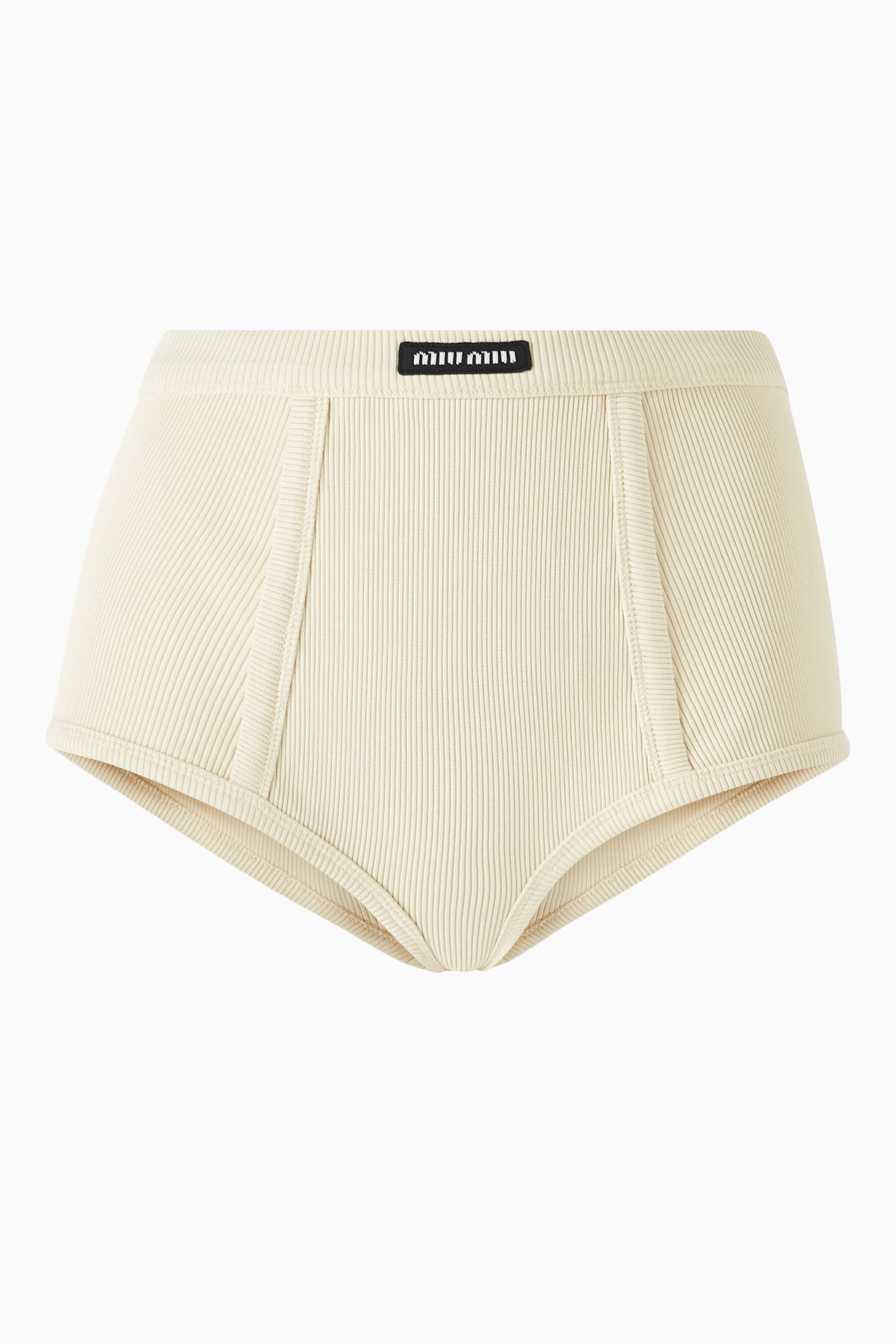 Buy Miu Miu Neutral Garment-dyed Ribbed Boxer Shorts in