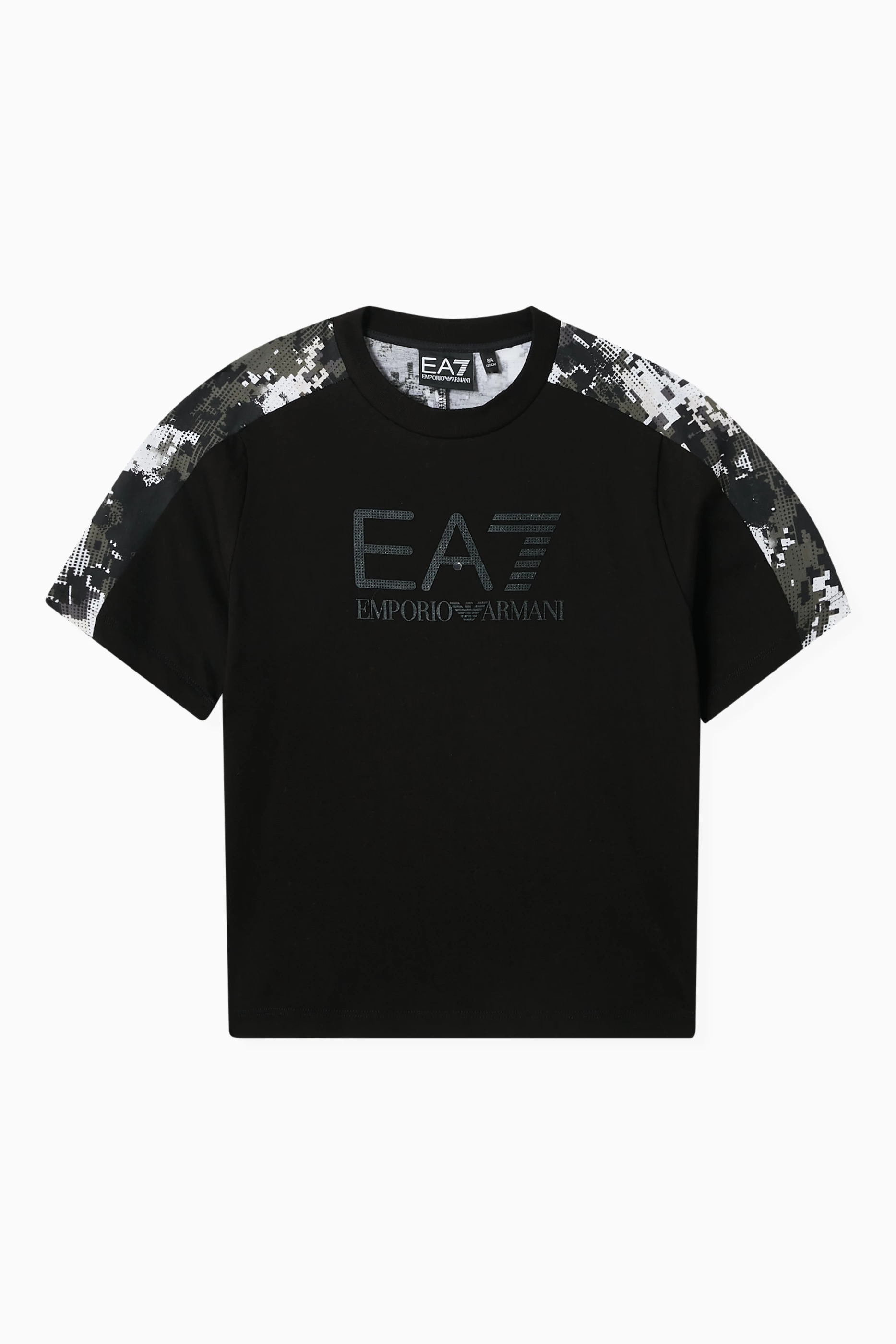 Buy Emporio Armani Black Camo Logo T shirt in Jersey For Boys Online Ounass UAE