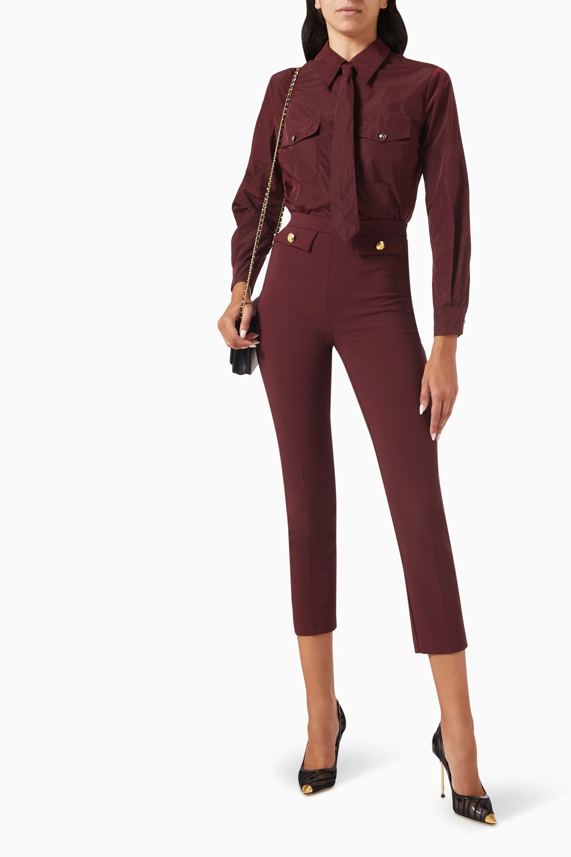 Buy Elisabetta Franchi Burgundy Neck-tie Shirt For Women