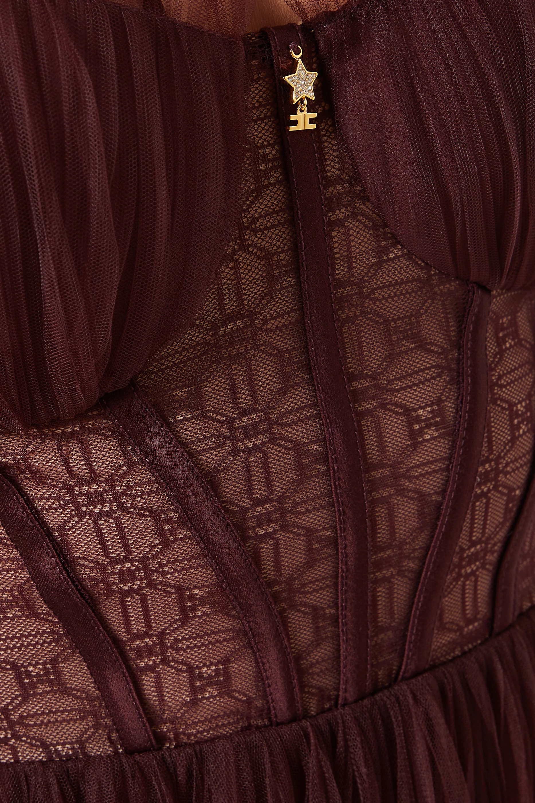 Buy Elisabetta Franchi Burgundy Bustier Midi Dress in Tulle For Women  Online | Ounass UAE