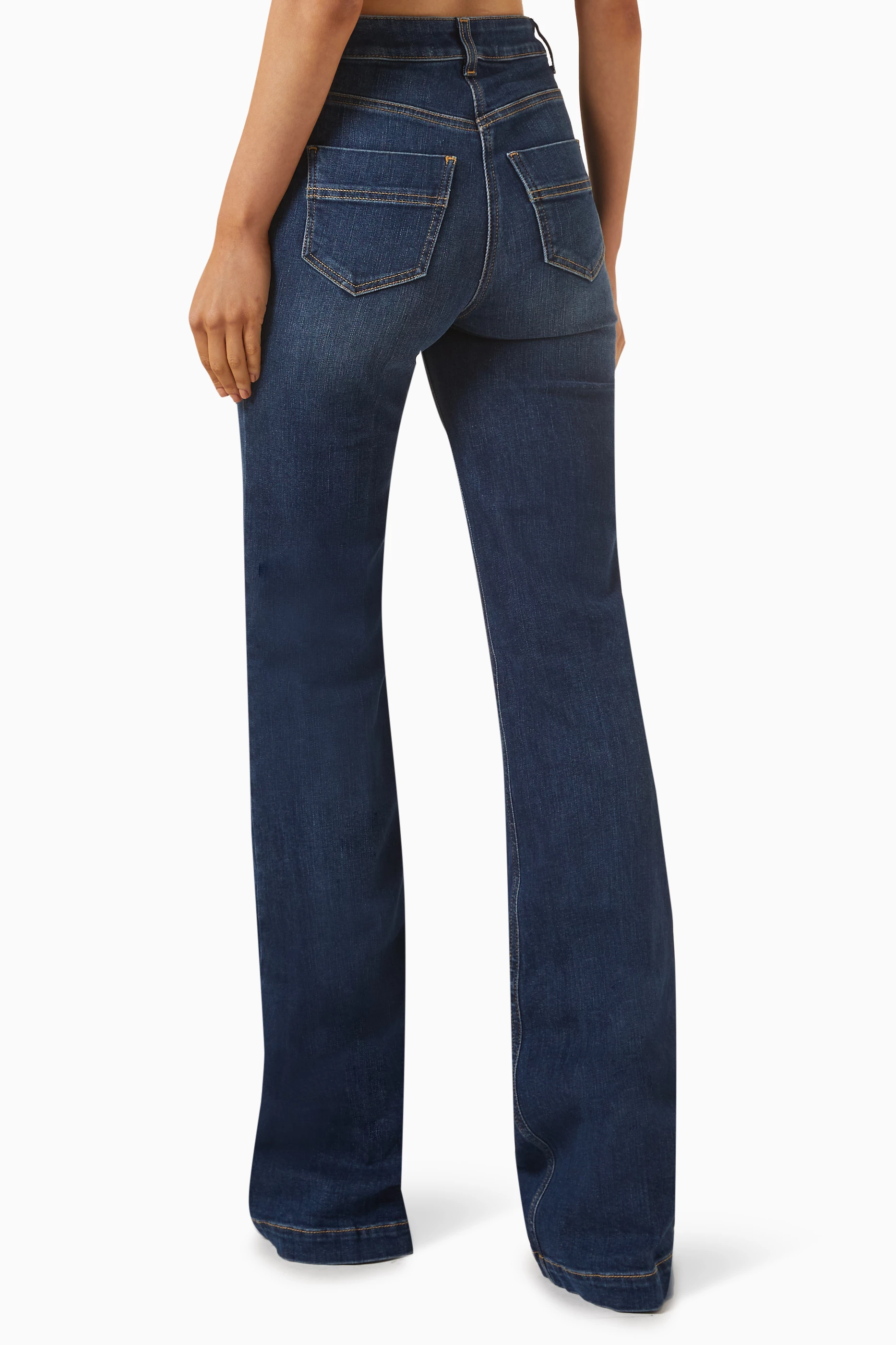 Buy Elisabetta Franchi Blue High waisted Wide leg Jeans in Denim For Women Online Ounass UAE