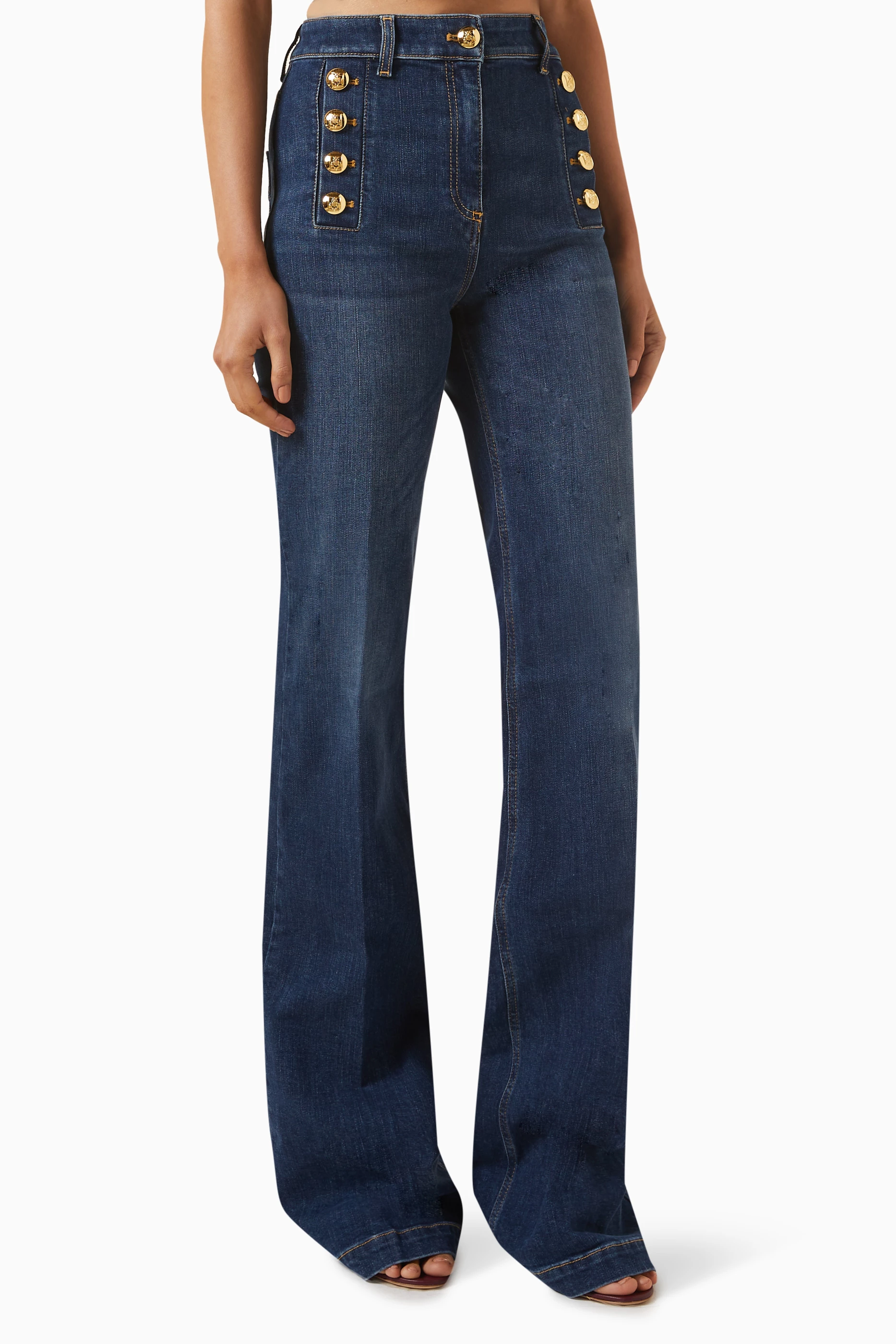 Buy Elisabetta Franchi Blue High waisted Wide leg Jeans in Denim For Women Online Ounass UAE