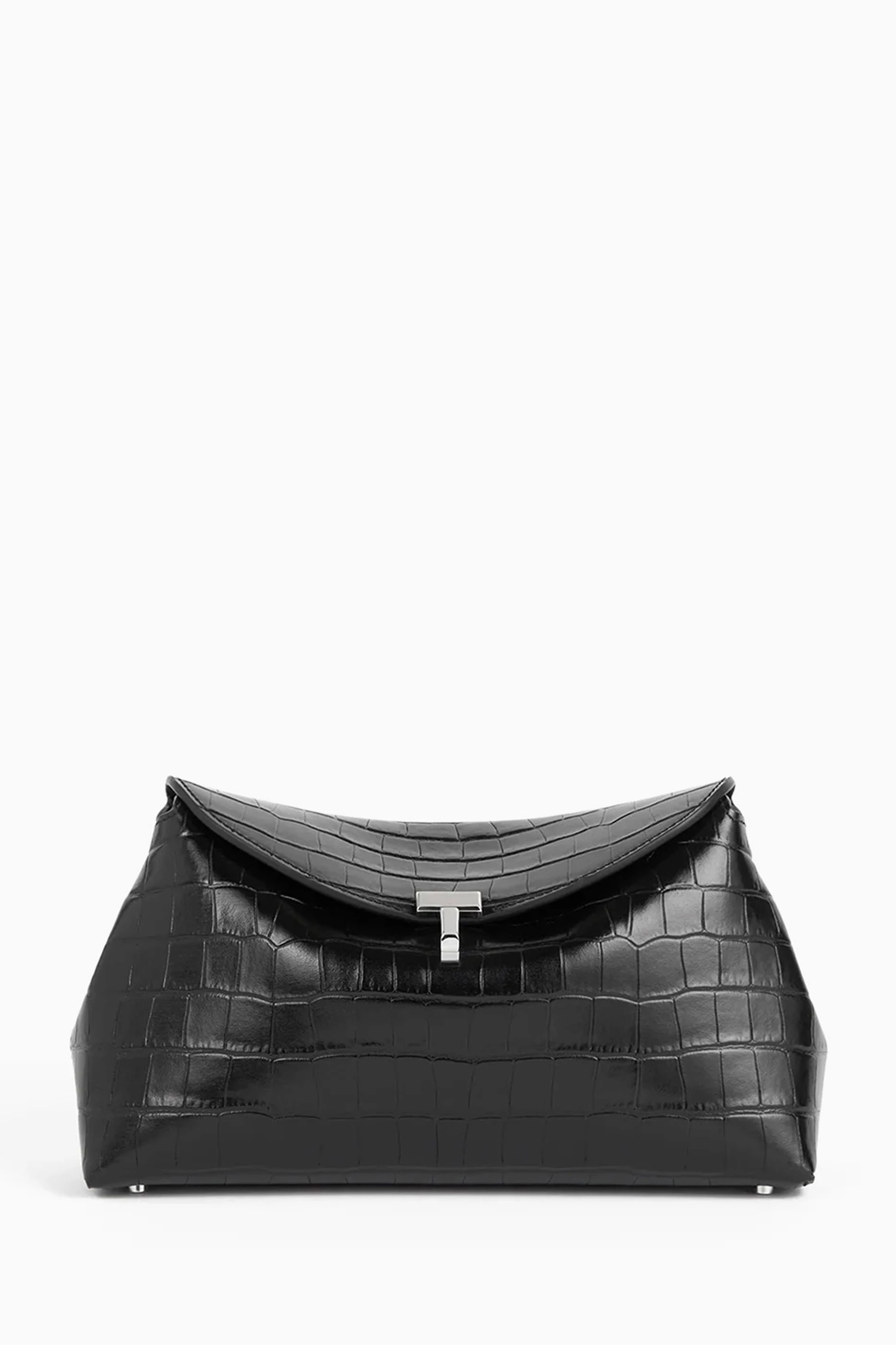 Buy Toteme Black T Lock Clutch in Croc embossed Leather For Women Online Ounass UAE