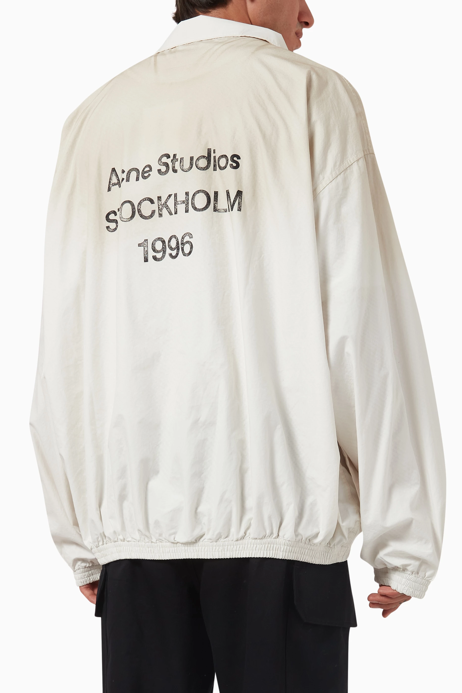 Buy Acne Studios White Logo Zipper Jacket in Cotton Poplin For Men 