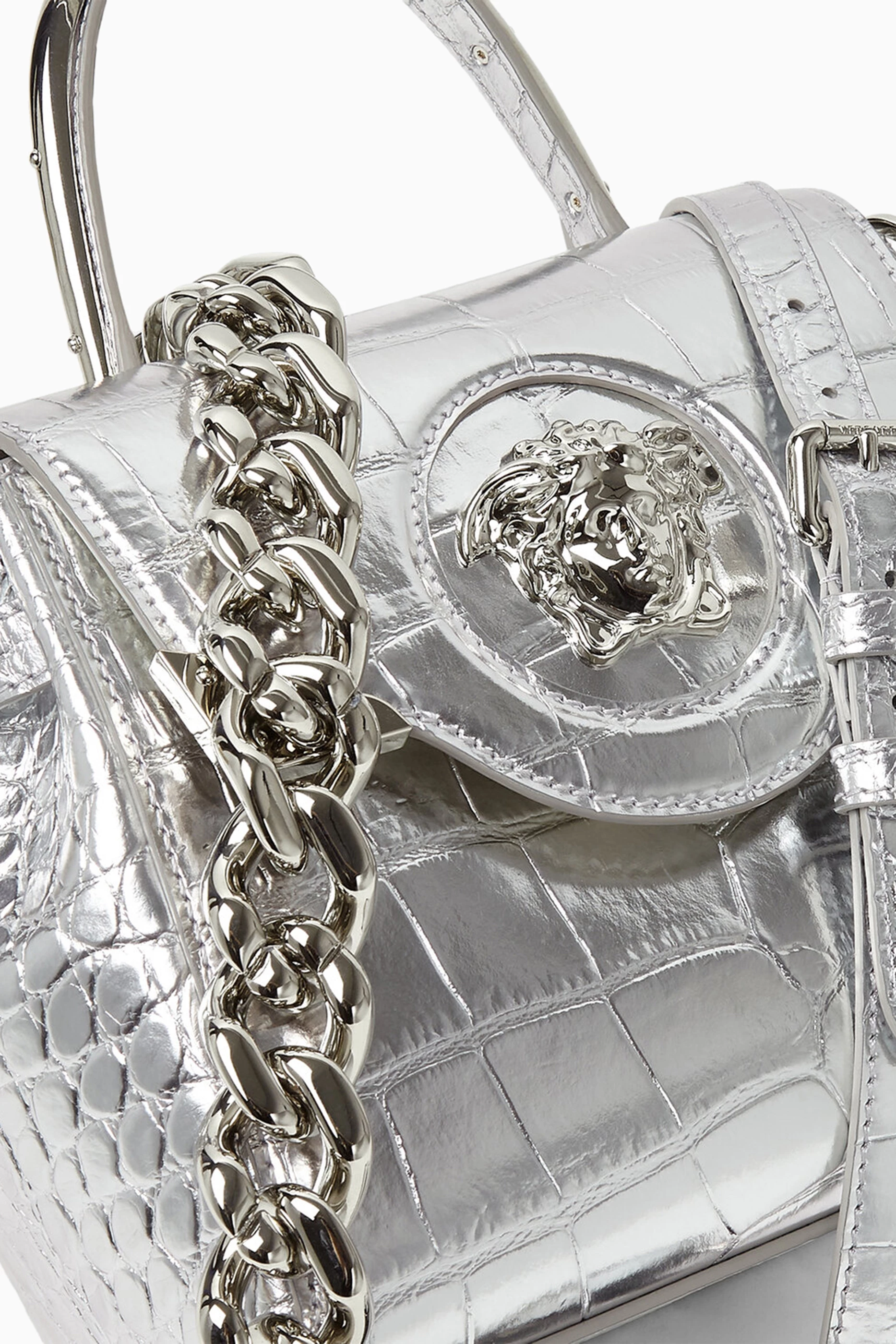 Buy Versace Silver Small La Medusa Top handle Bag in Croc embossed Leather For Women Online Ounass UAE