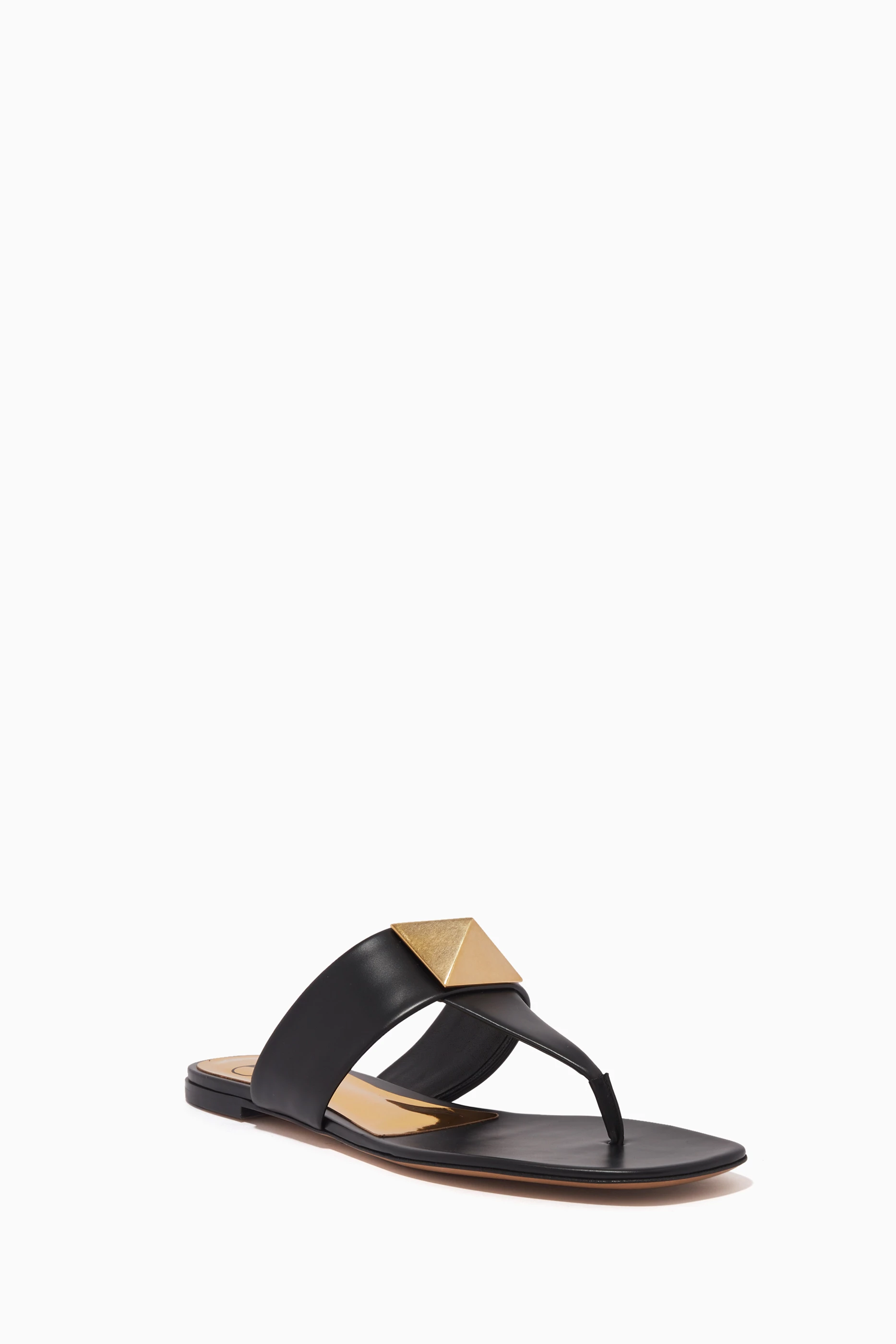 Buy Valentino Garavani Black One Stud Flat Thong Sandals in