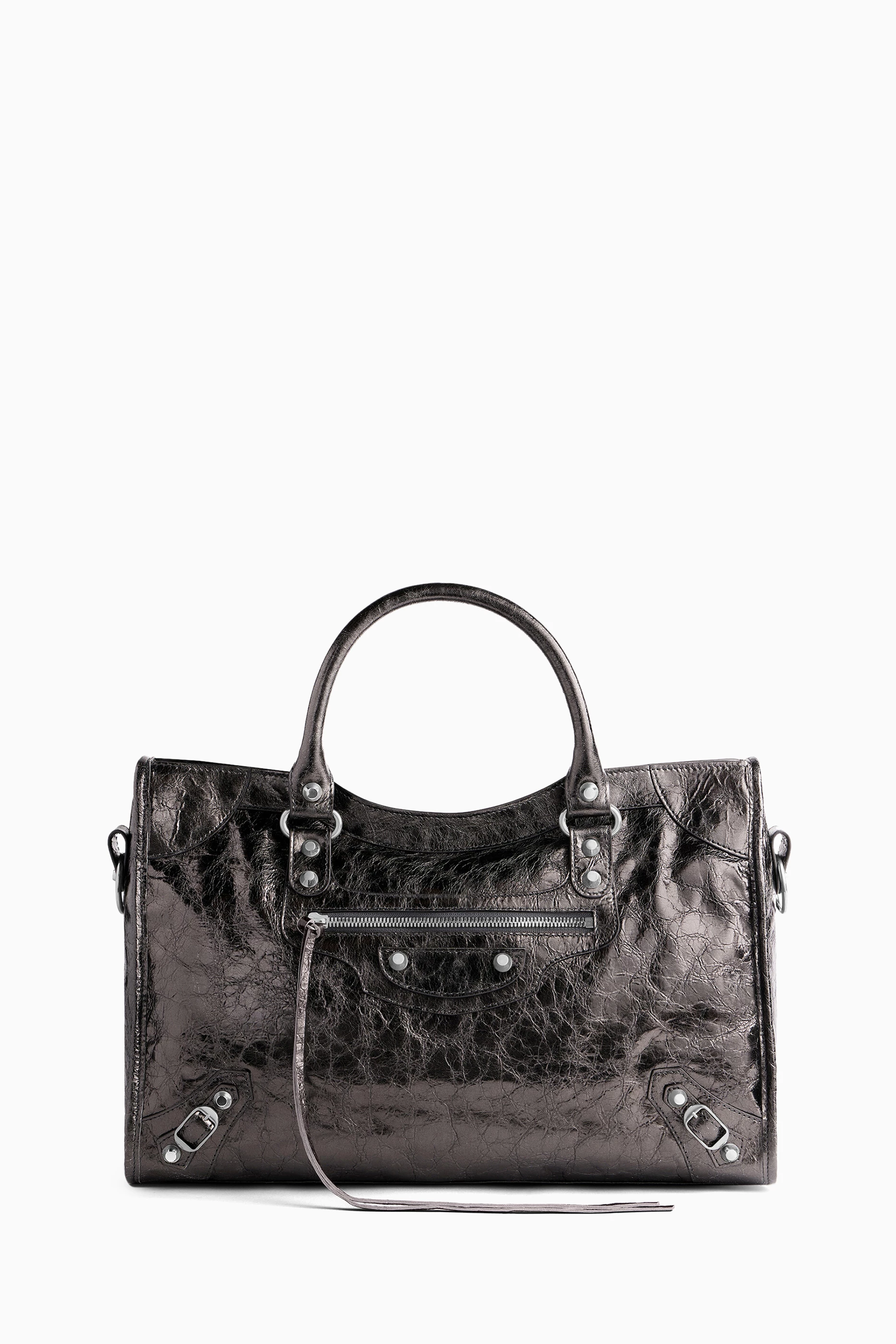 Buy Balenciaga Grey Medium Le City Bag in Metallic Arena Lambskin