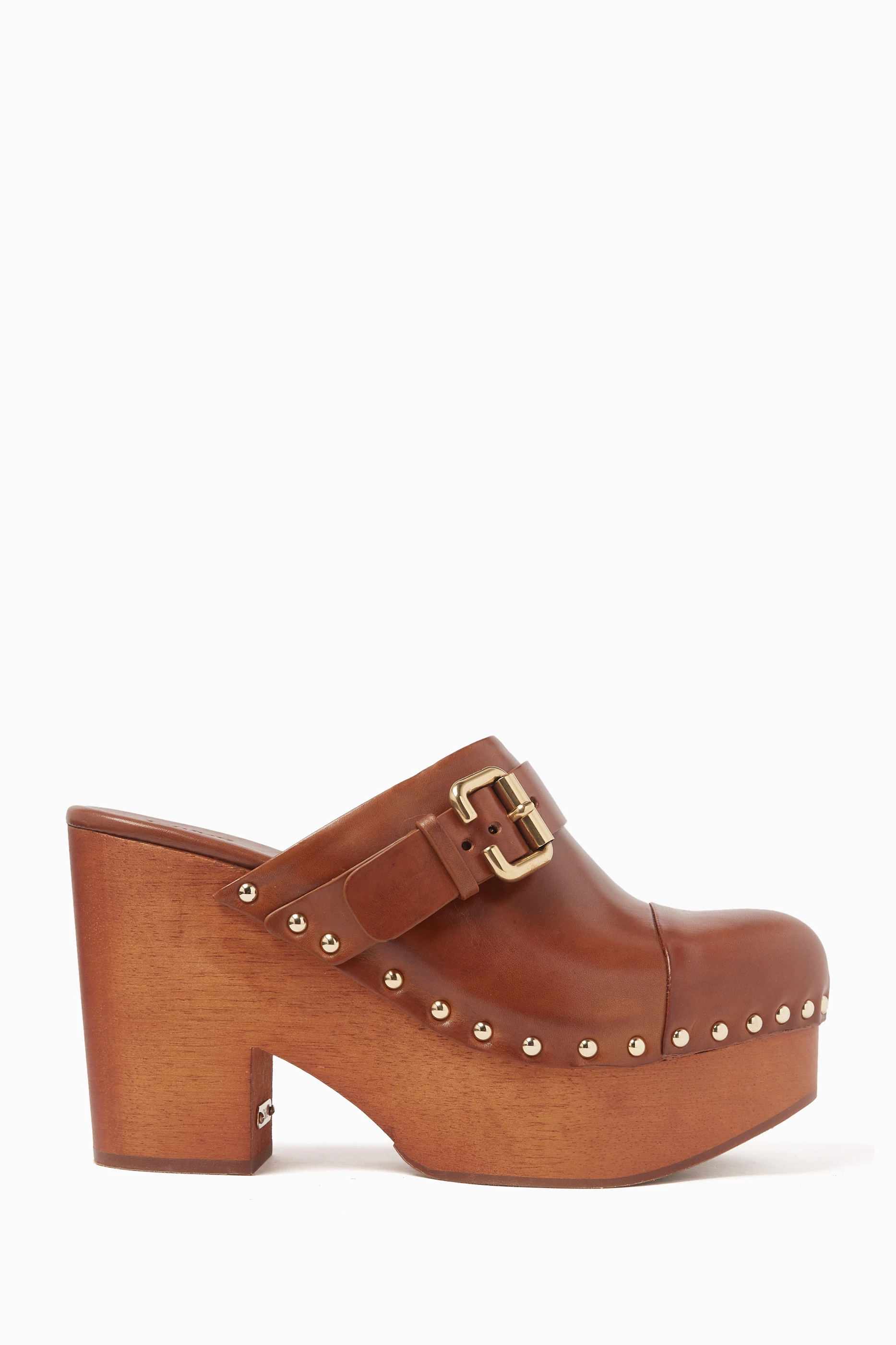 Buy Chloe Brown Jeannette 60 Wedge Clog Mules in Leather For Women Online Ounass UAE