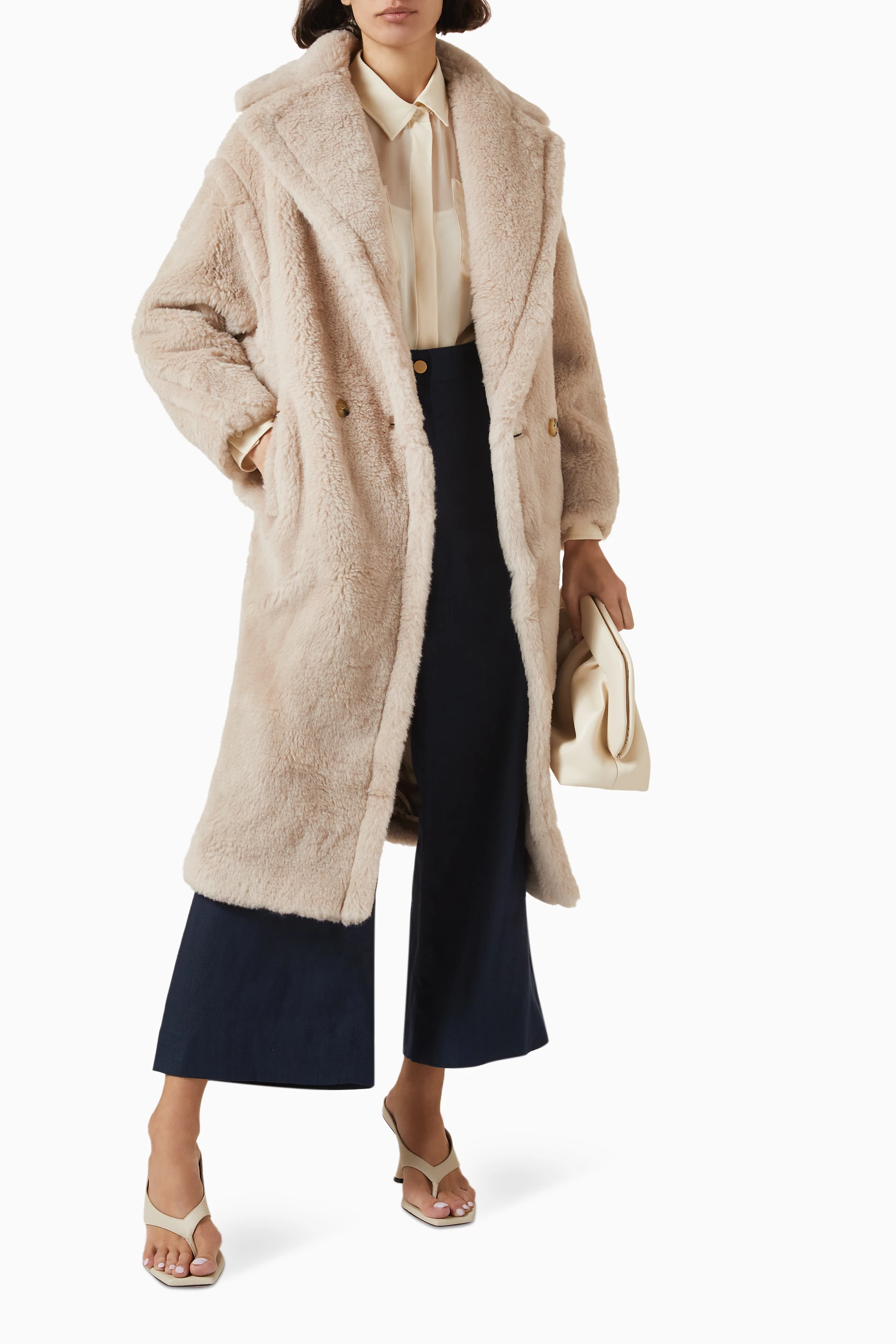 Buy Max Mara Neutral Oversized Teddy Bear Coat in Alpaca Wool For