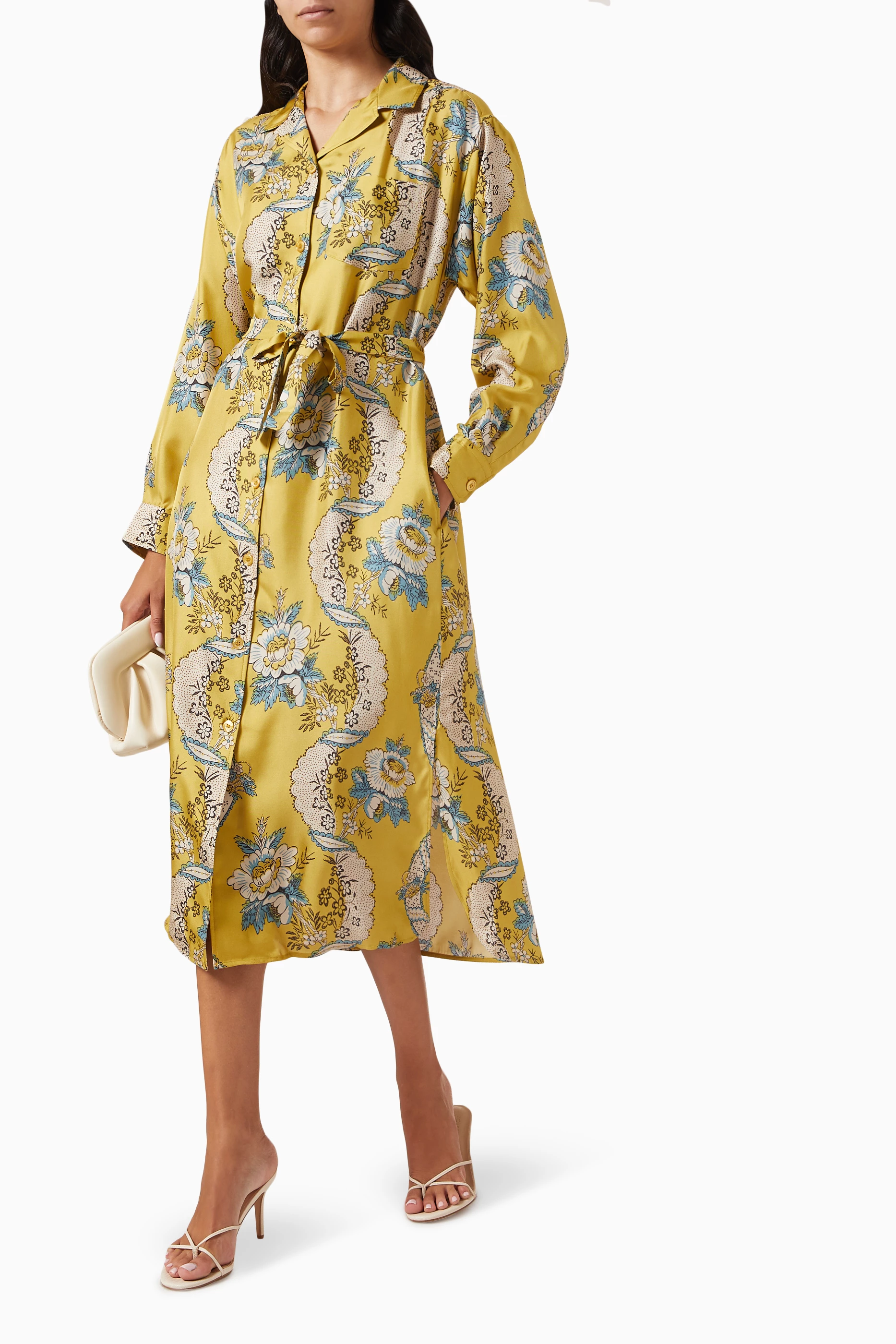 Buy Weekend Max Mara Yellow Gaia Printed Midi Dress in Silk
