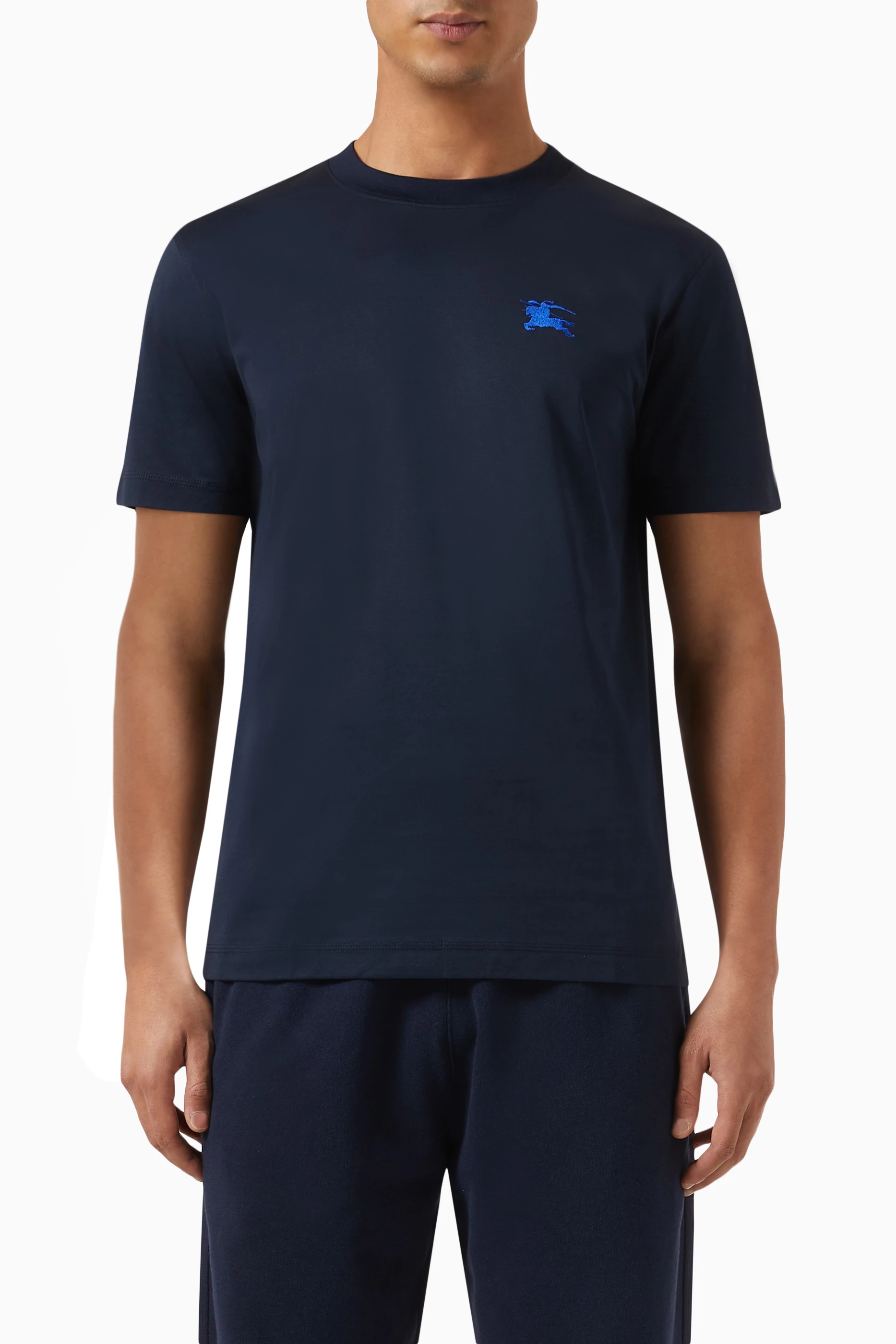 Buy Burberry Blue Logo Embroidered T shirt in Cotton For Men Online Ounass UAE