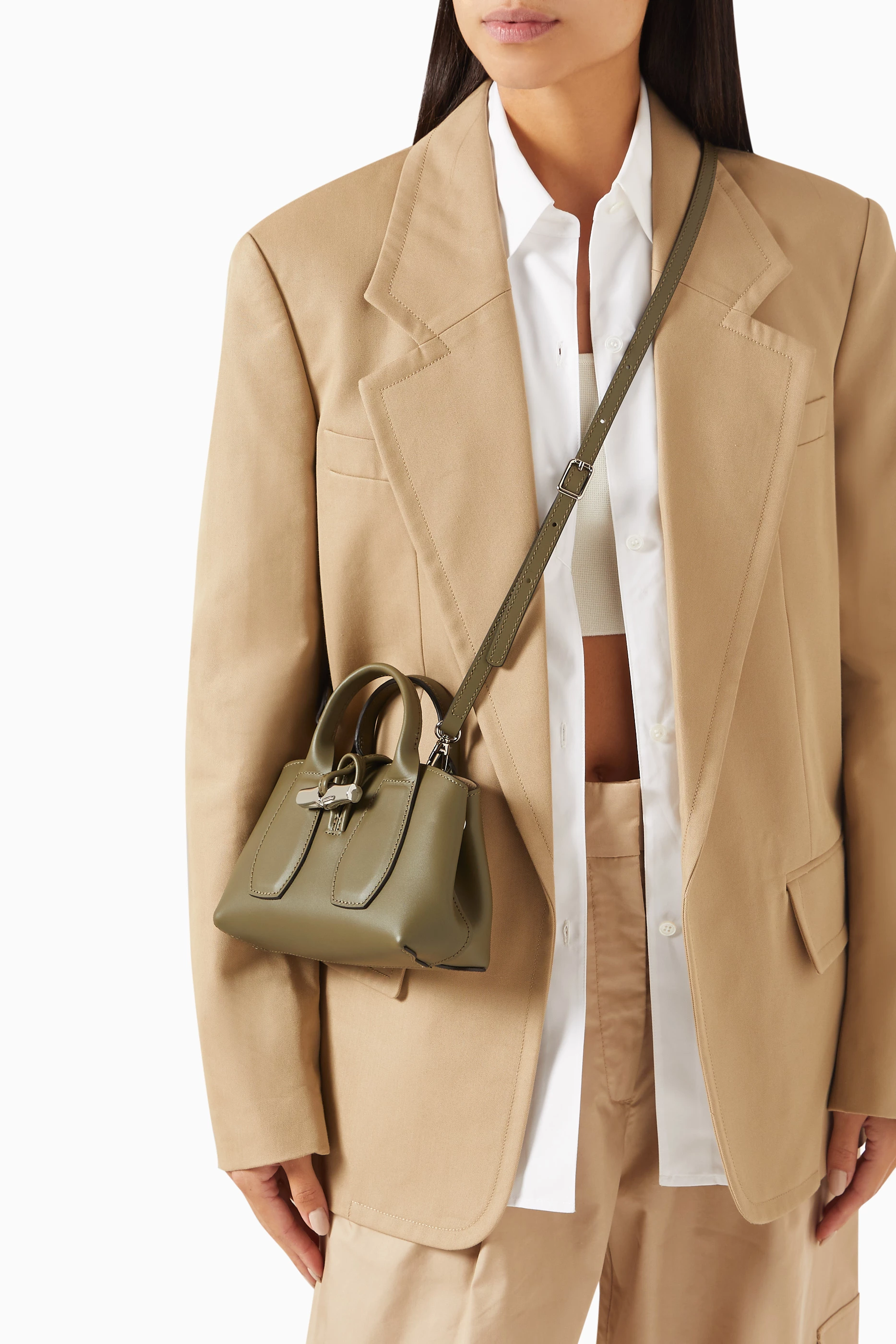 Buy Longchamp Green Mini Le Roseau Box Top handle Bag in Leather For Women Online Ounass UAE