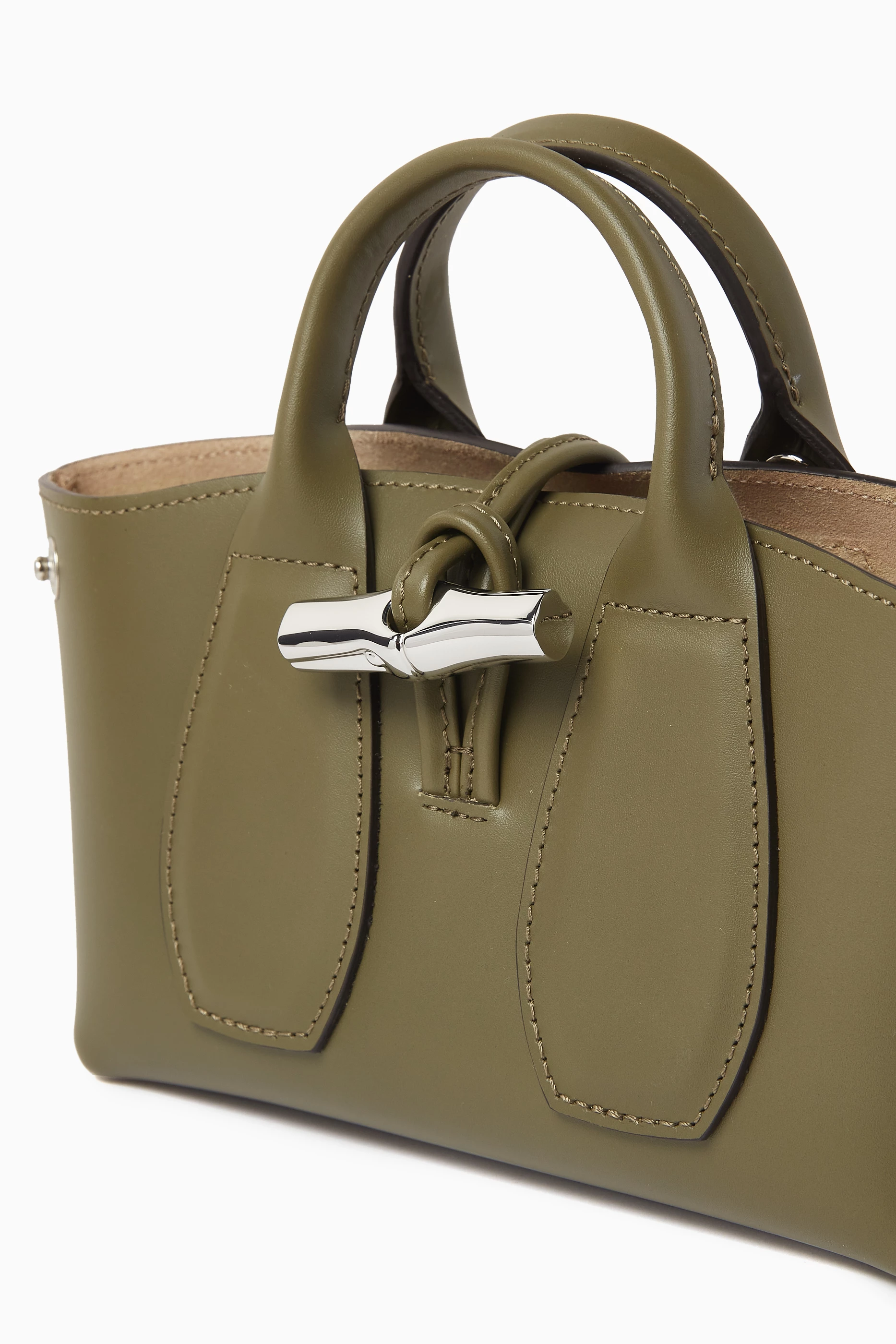 Buy Longchamp Green Mini Le Roseau Box Top handle Bag in Leather For Women Online Ounass UAE