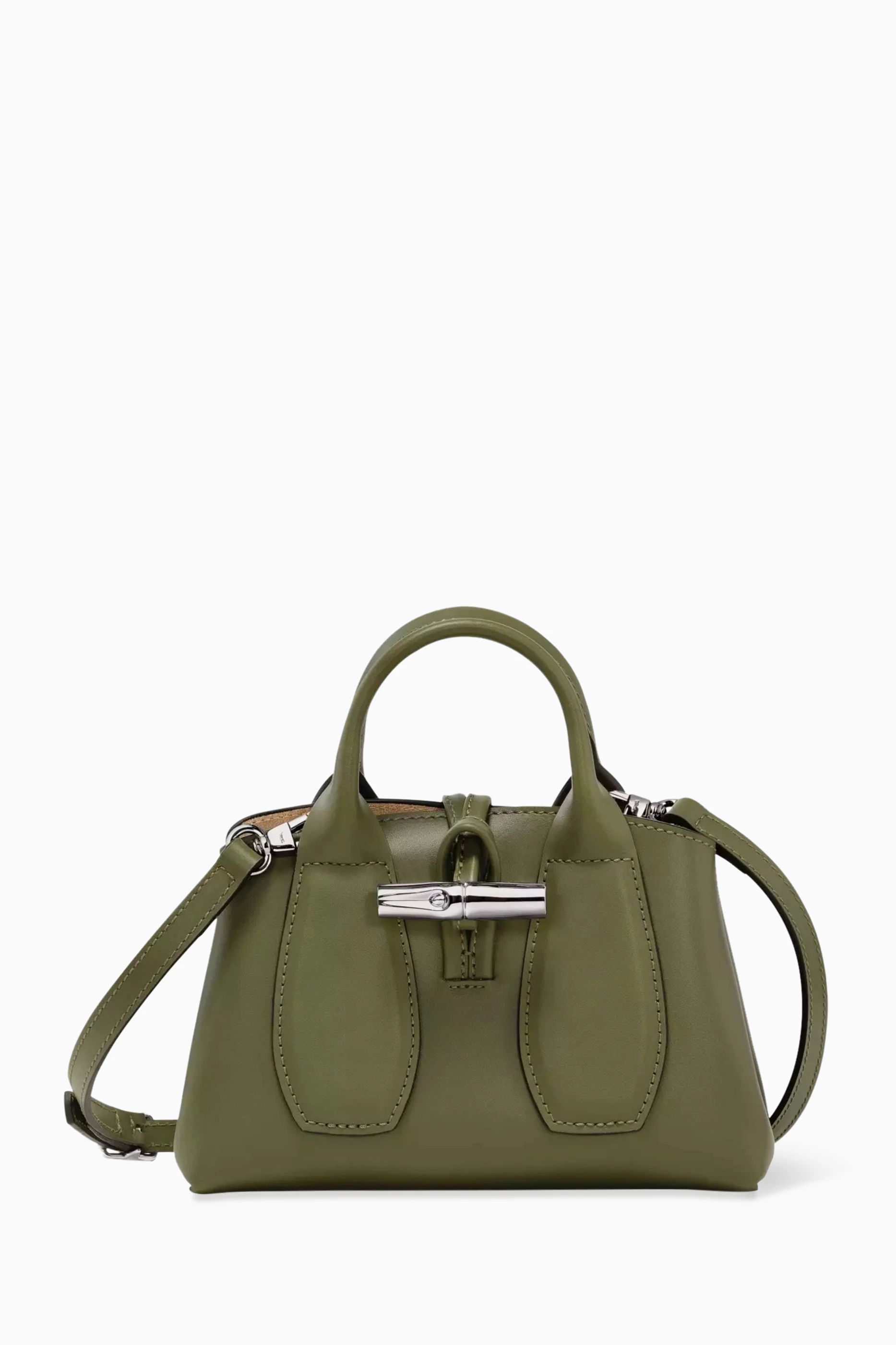 Buy Longchamp Green Mini Le Roseau Box Top handle Bag in Leather For Women Online Ounass UAE