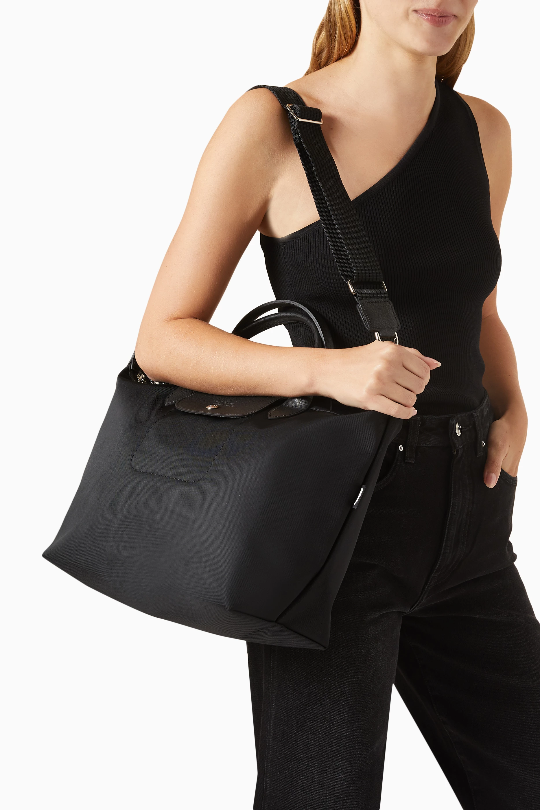 Buy Longchamp Black Large Le Pliage Energy Tote Bag in Canvas For Women Online Ounass UAE