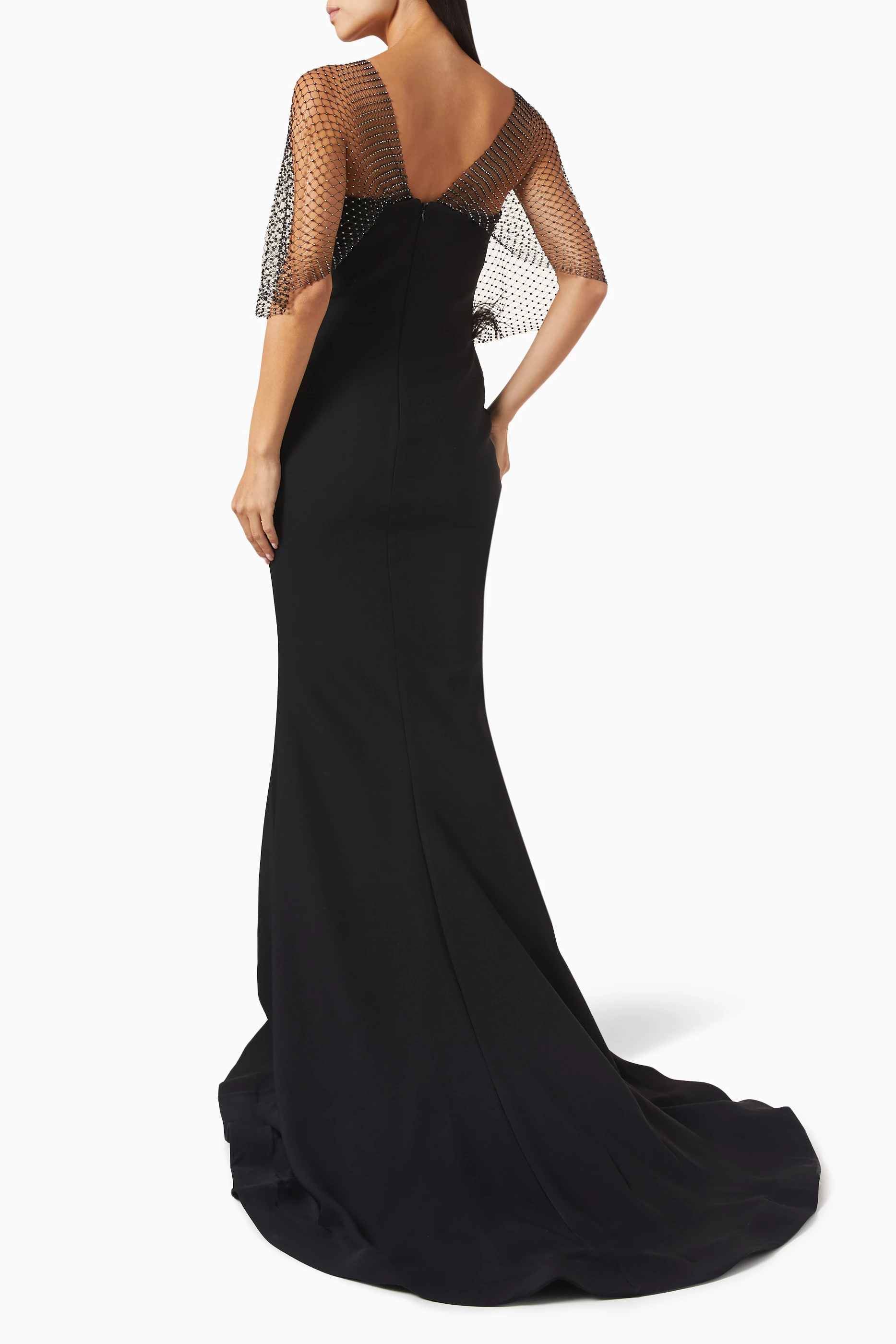 Embellished cape maxi dress best sale
