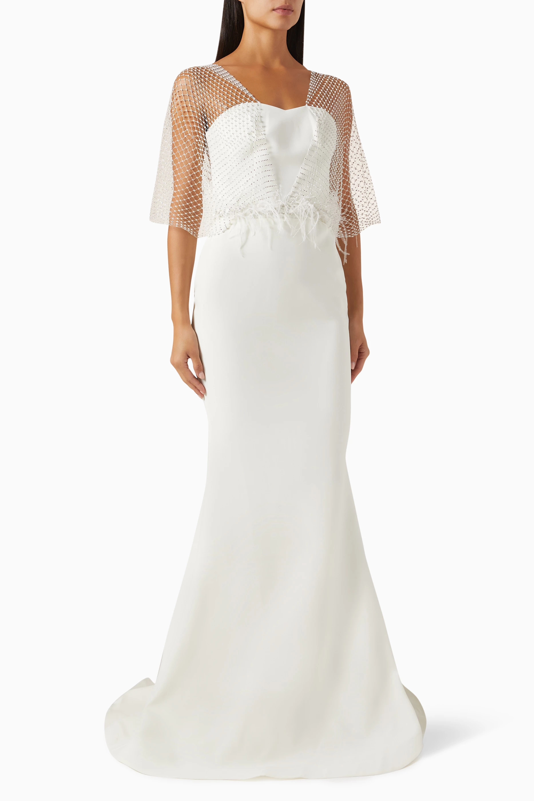 Embellished cape maxi dress deals