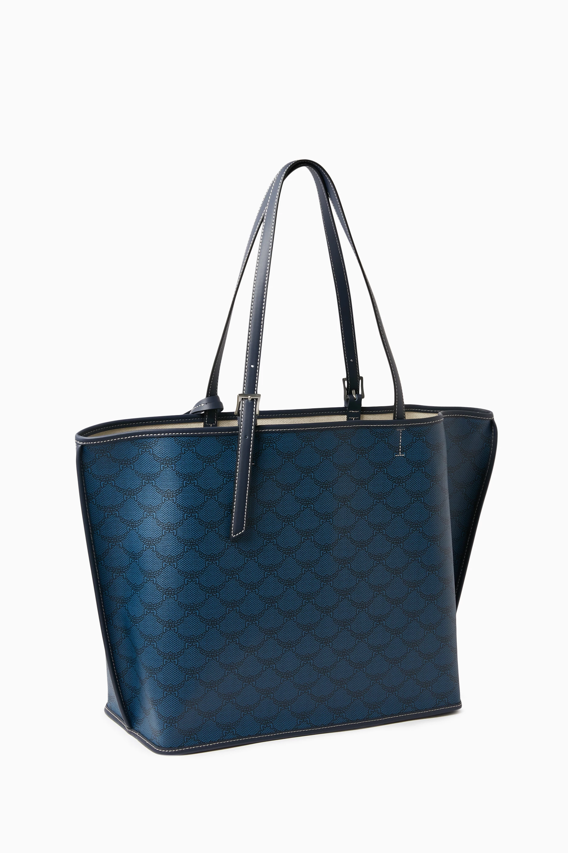 Navy blue mcm bag store