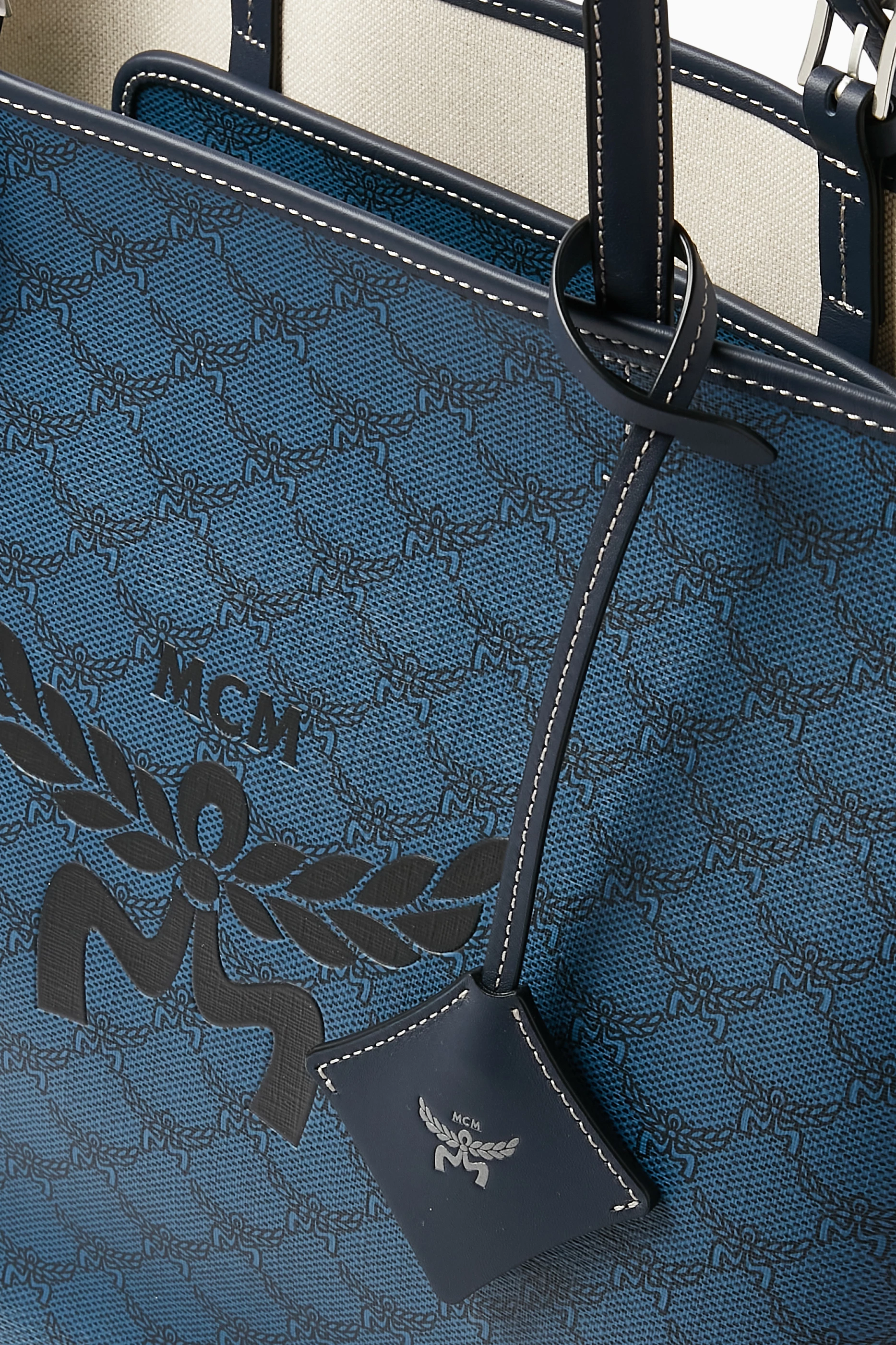 Blue mcm tote bag clearance
