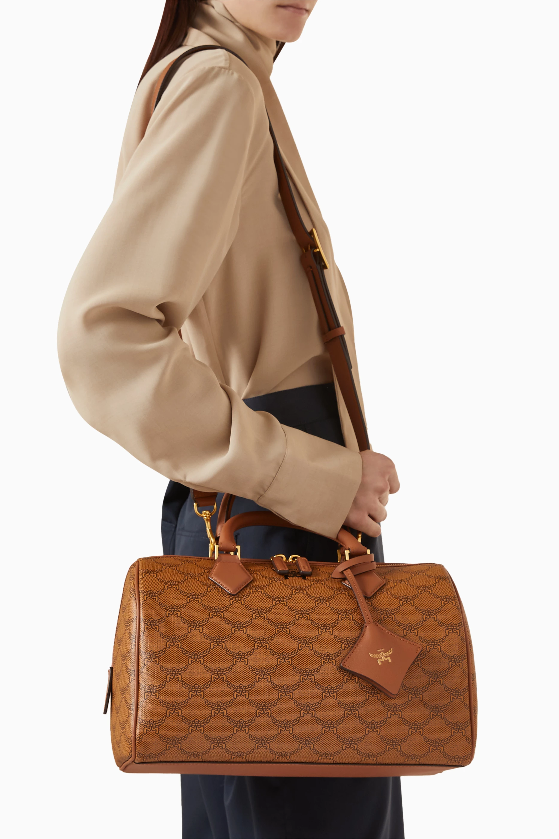 Buy MCM Brown Medium Ella Boston Bag in Lauretos Monogram