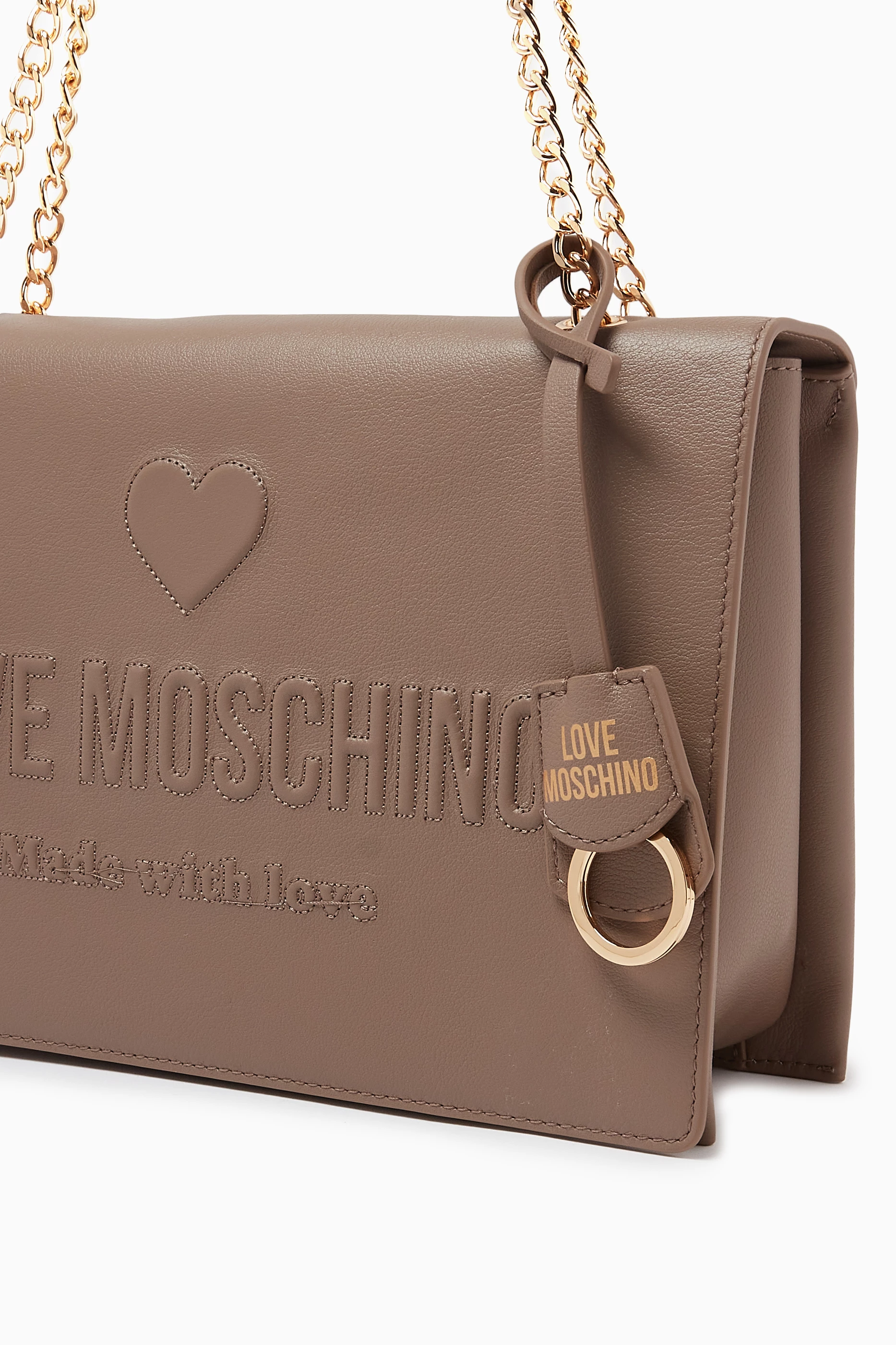 Buy Love Moschino Brown Love Embossed Shoulder Bag in Leather For Women Online Ounass UAE