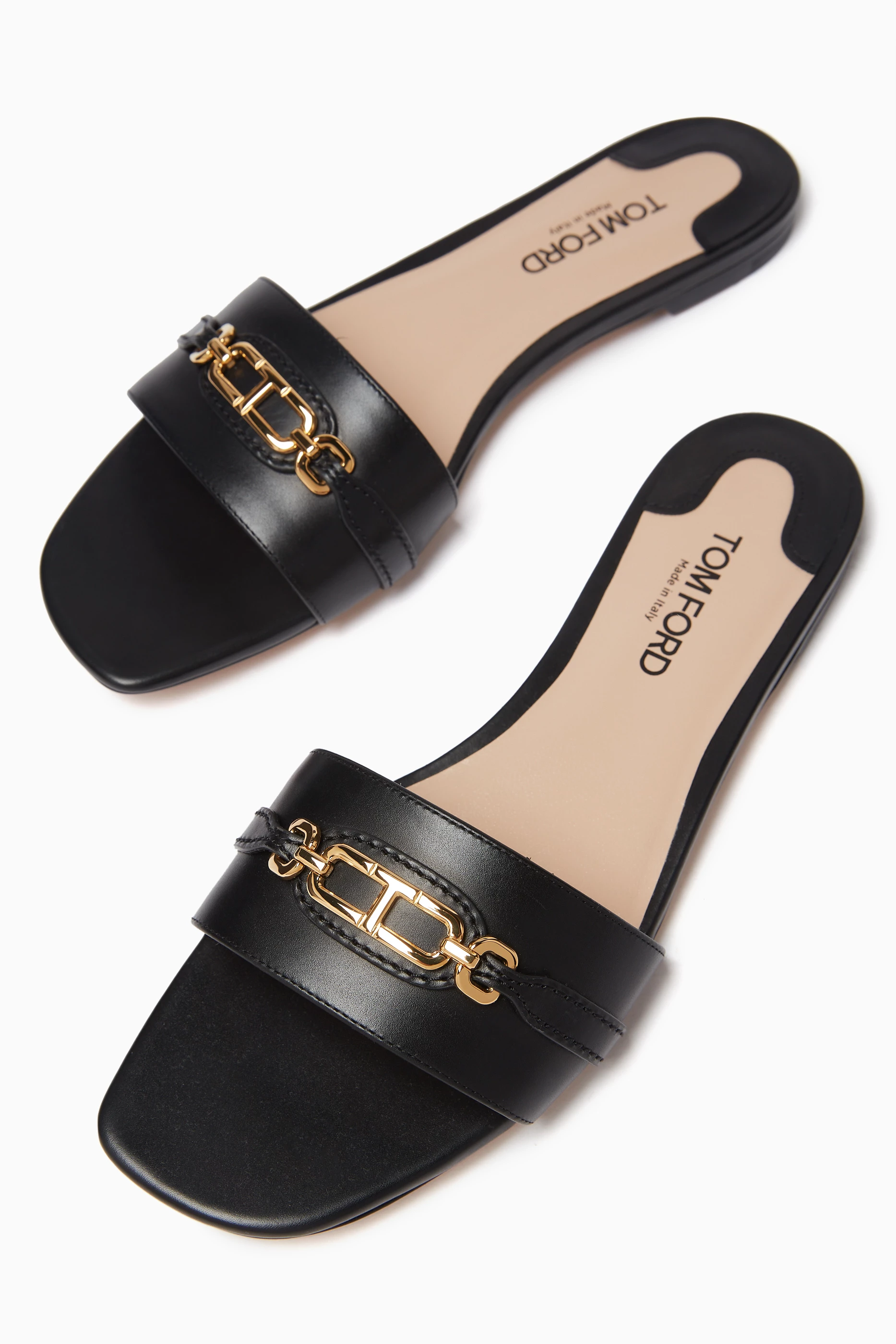 Buy Tom Ford Black Whitney Slide Sandals in Leather For Women