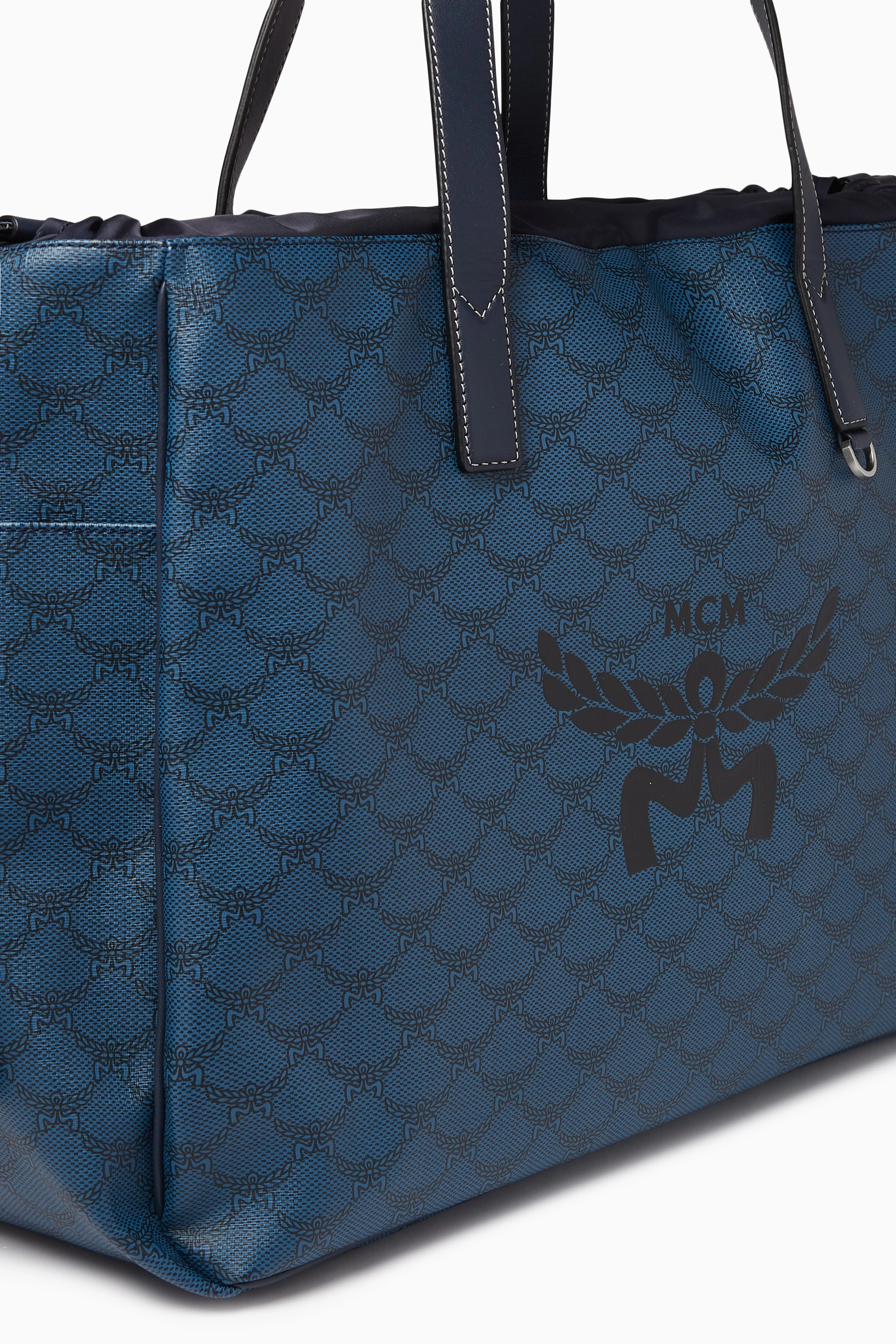 Navy blue mcm tote bag best sale