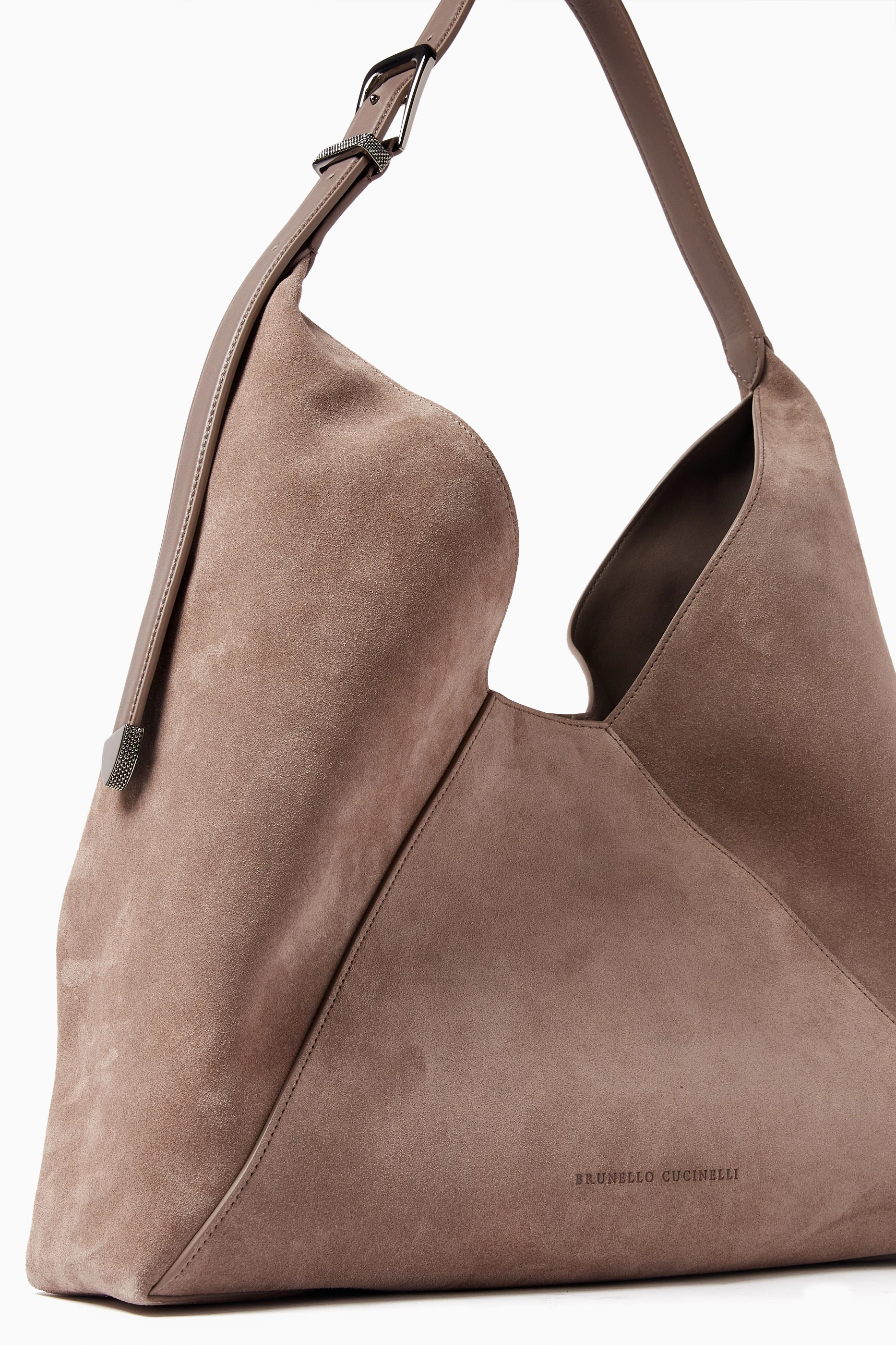 Buy Brunello Cucinelli Grey Bead embellished Hobo Bag in Suede For Women Online Ounass UAE