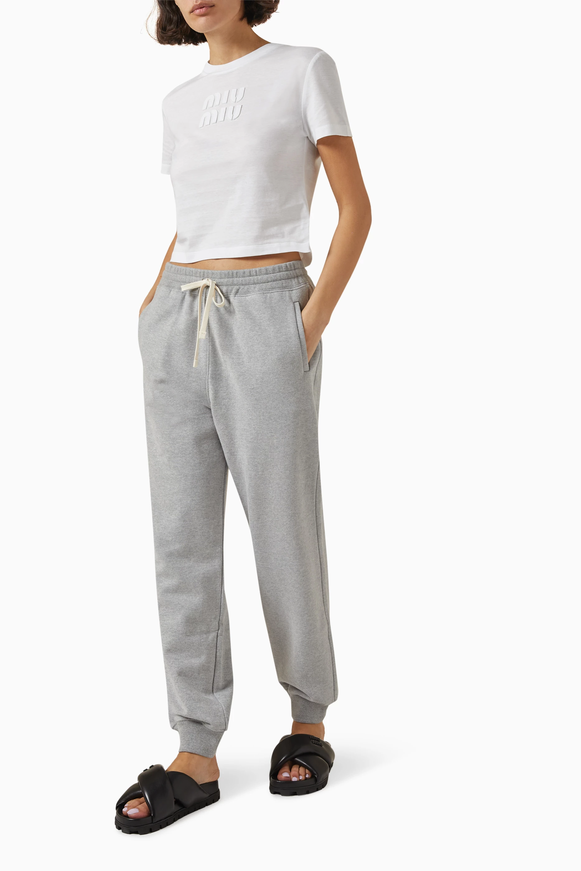 Buy Miu Miu Grey Drawstring Sweatpants in Cotton For Women Online Ounass UAE