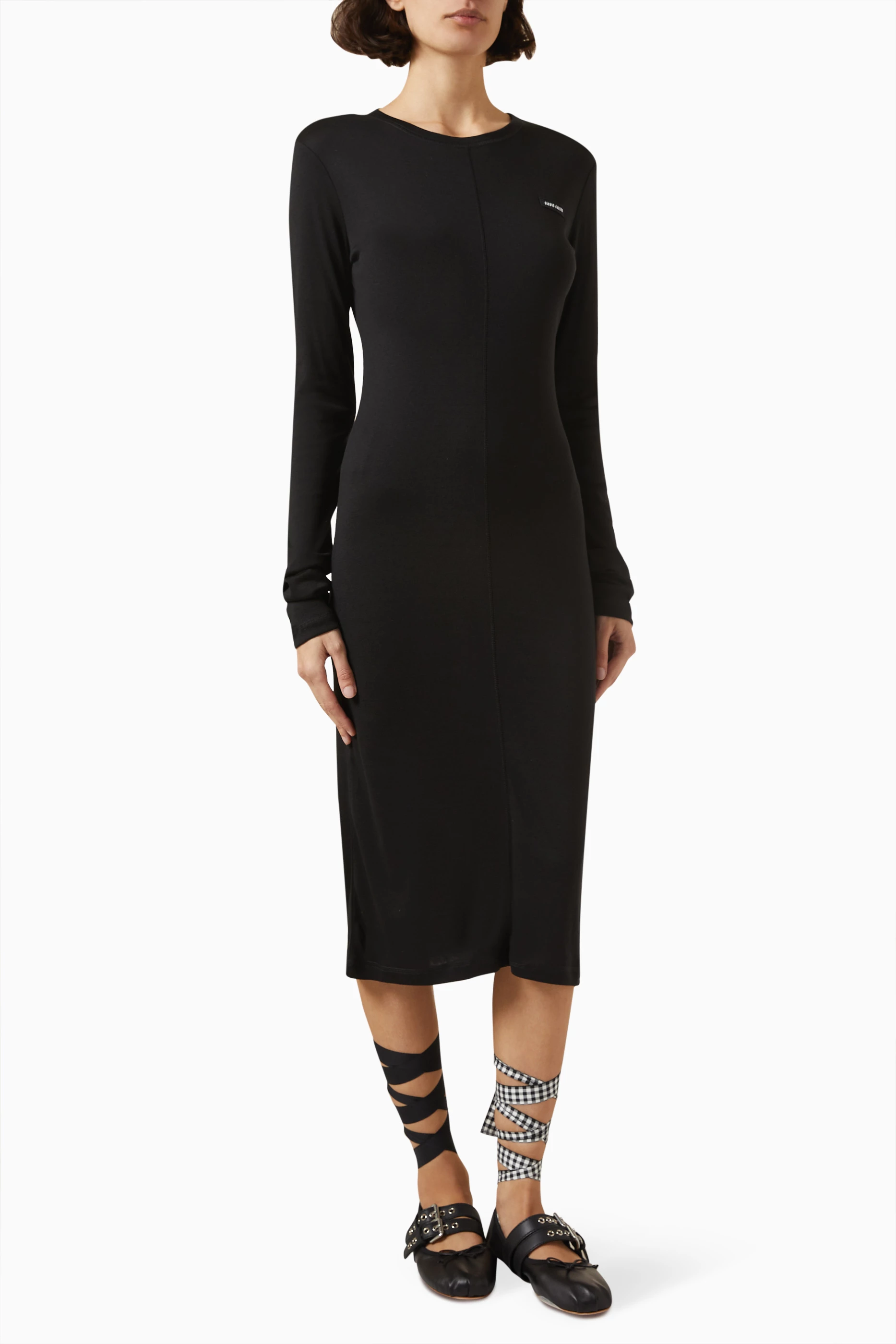 Buy Miu Miu Black Logo Long-sleeve Midi Dress For Women Online