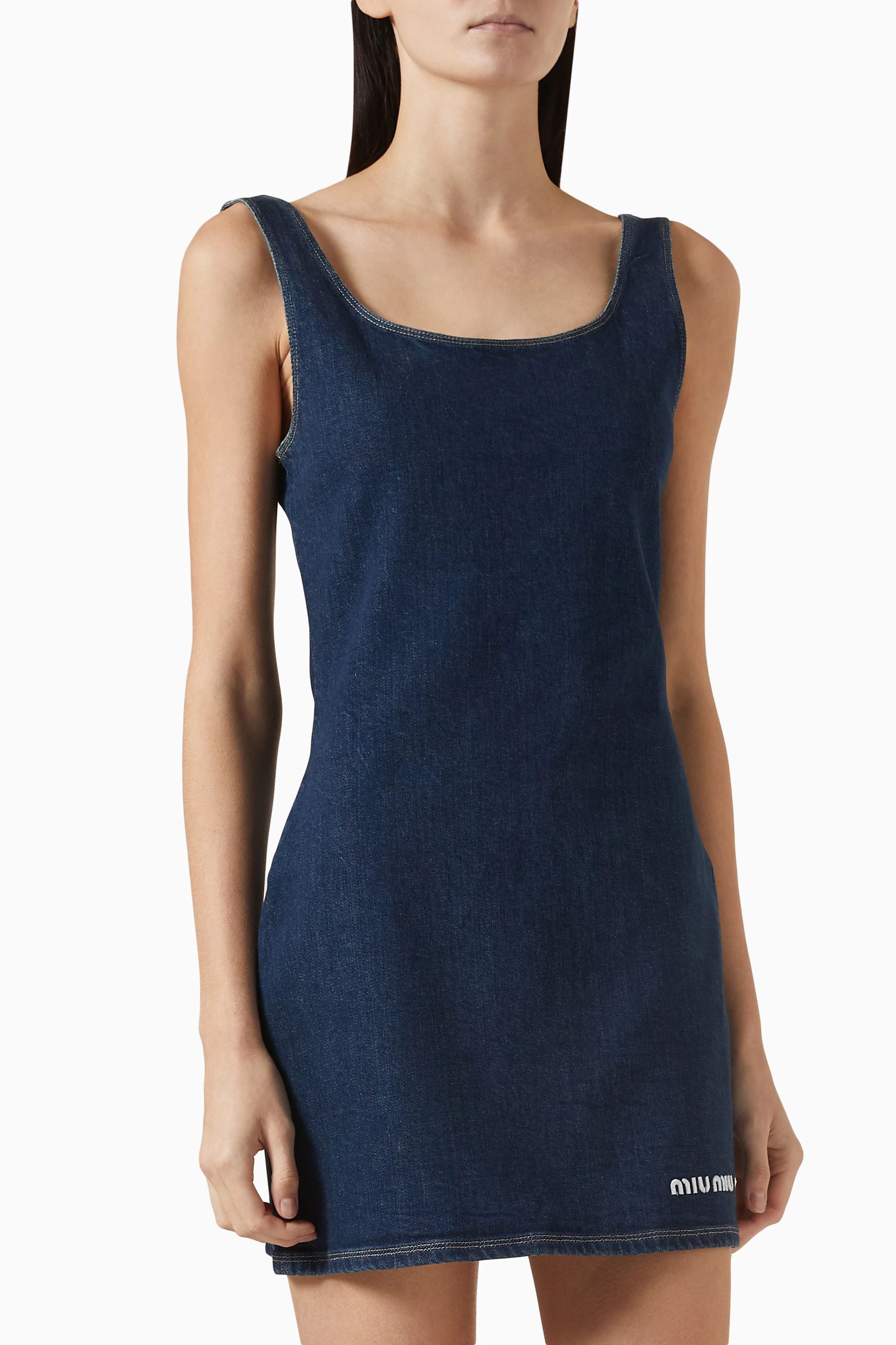 Buy Miu Miu Blue Logo embroidered Mini Dress in Denim For Women Online Ounass UAE