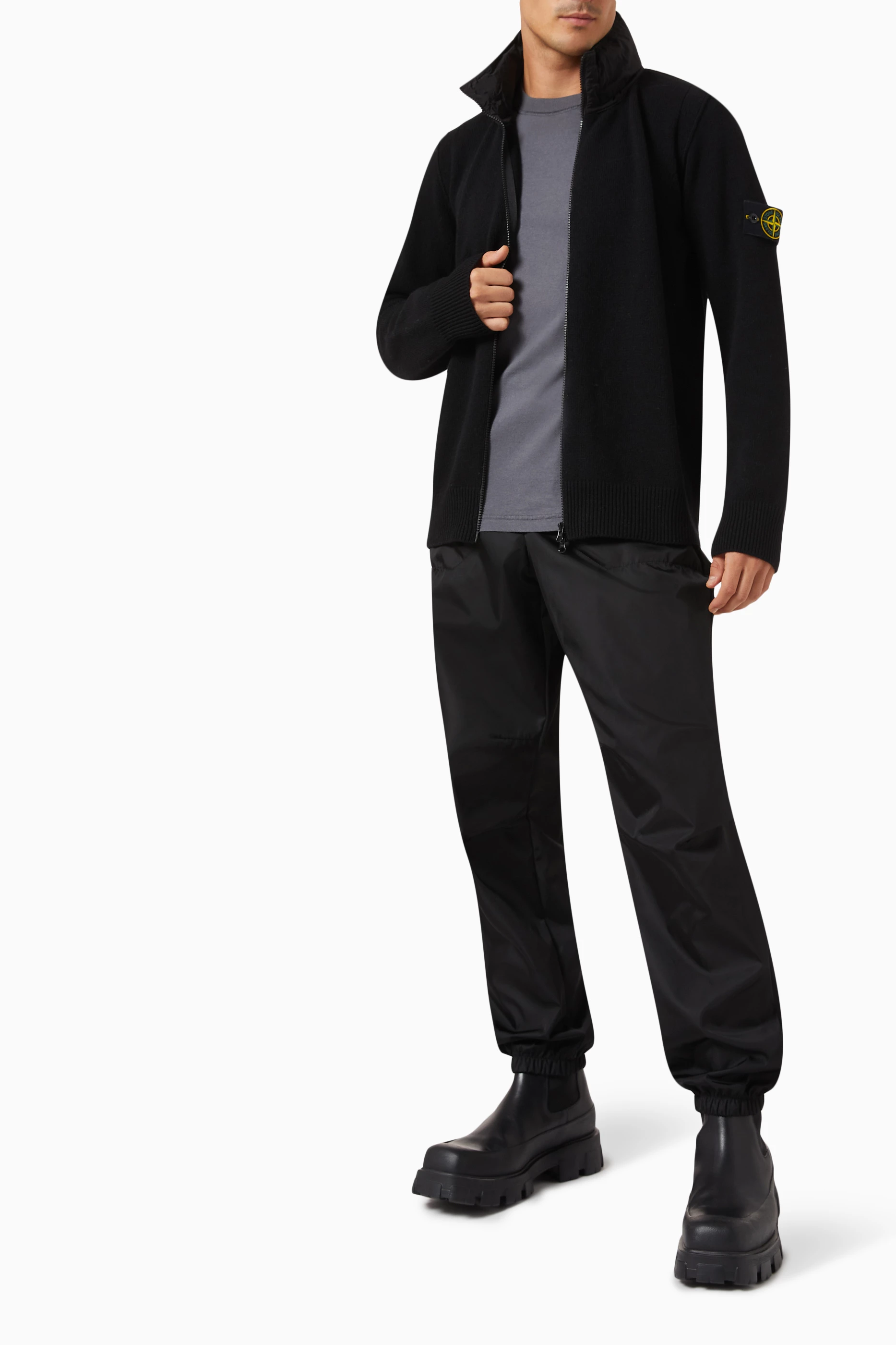 Buy Stone Island Black Zip Cardigan in Wool blend For Men Online Ounass UAE