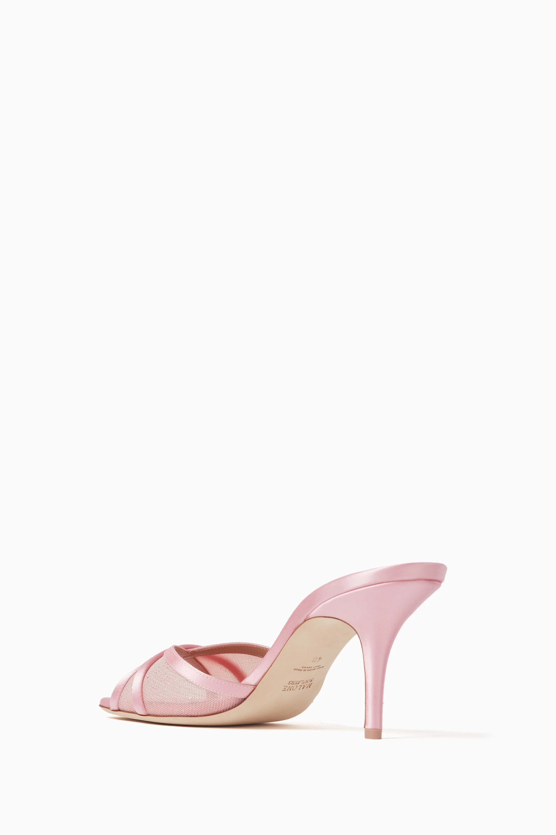 Buy Malone Souliers Pink Perla 70 Mules in Glitter Mesh Satin For Women Online Ounass UAE