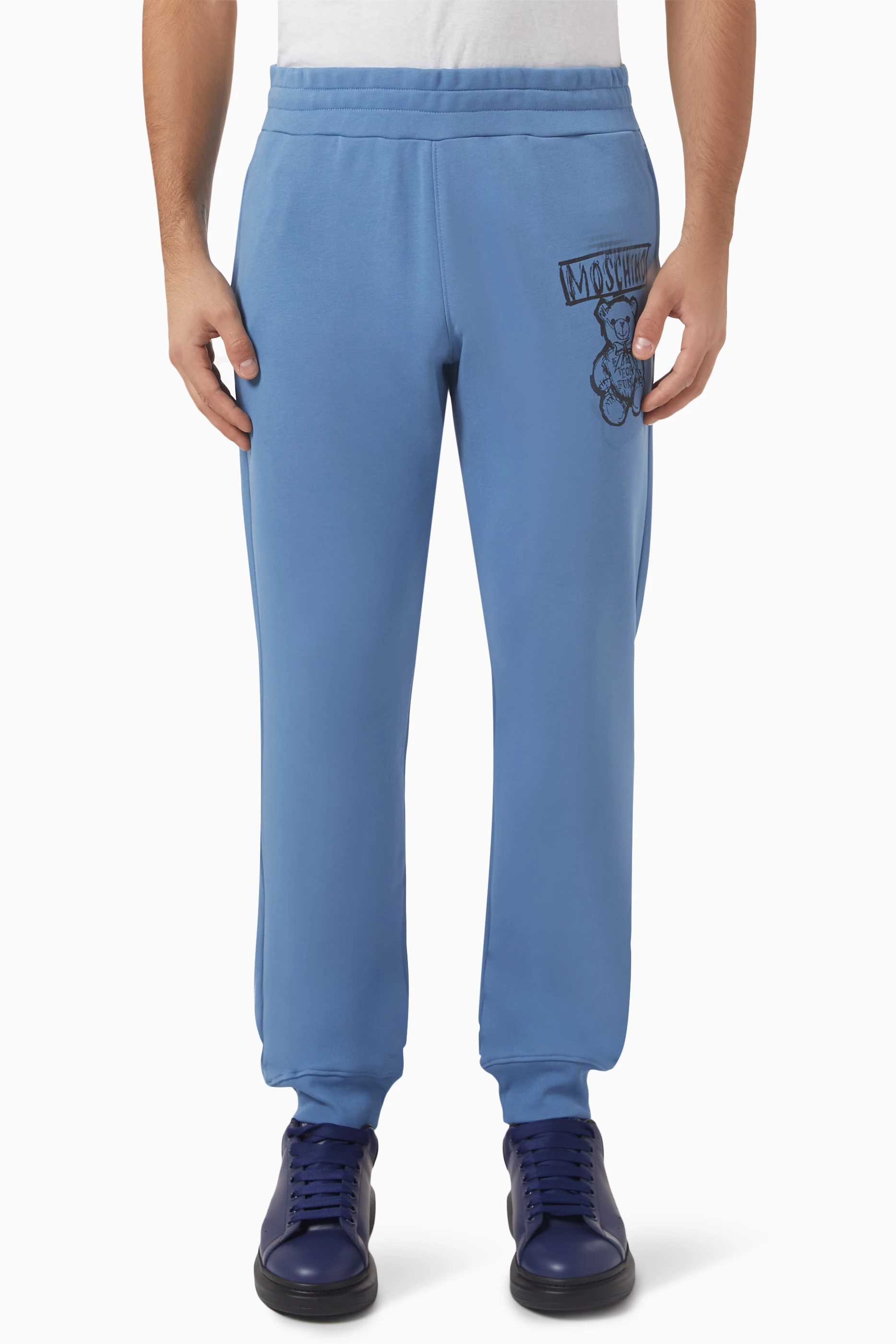 Buy Moschino Blue Teddy Bear print Sweatpants in Cotton fleece For Men Online Ounass UAE