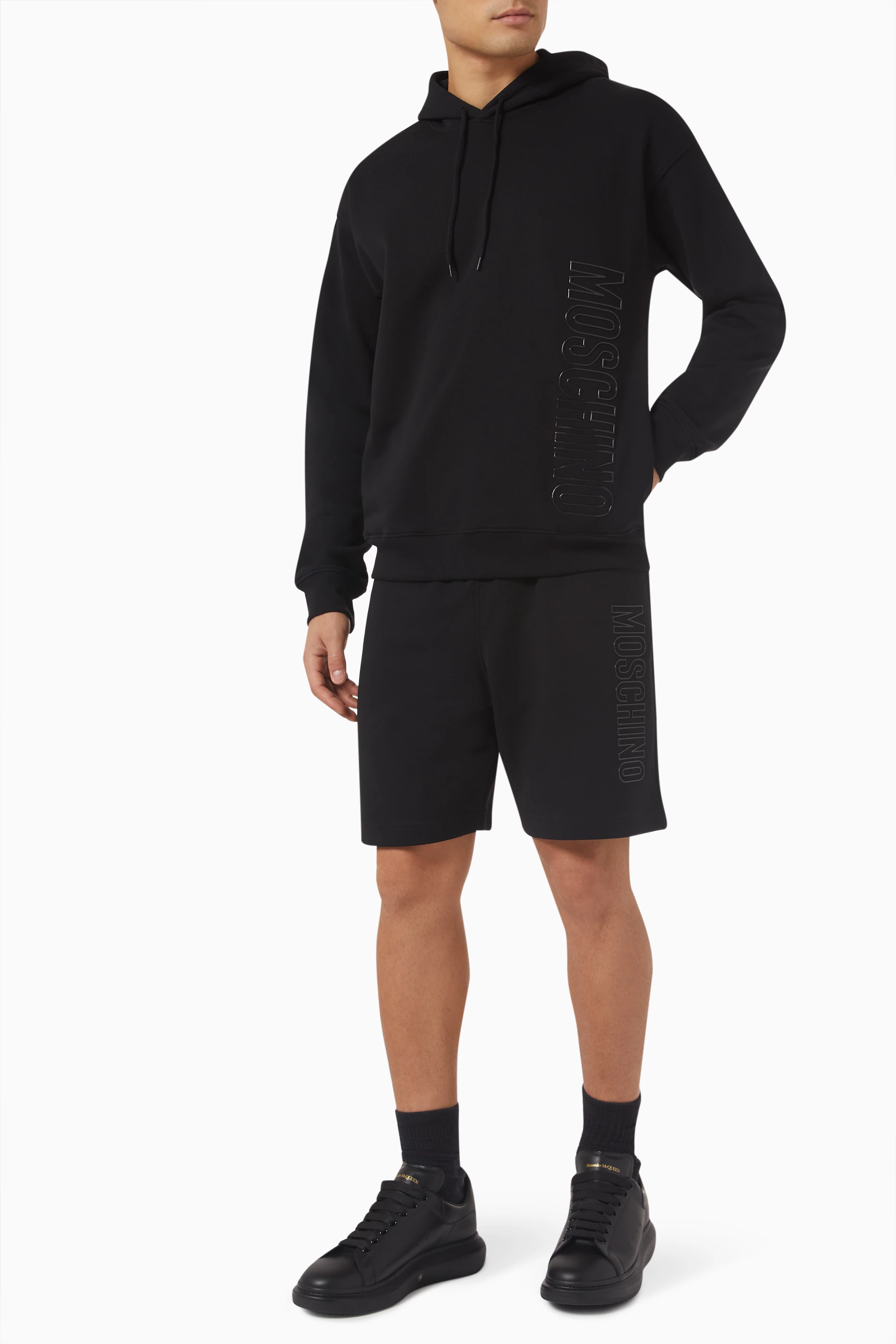 Buy Moschino Black Logo Outline Hoodie in Organic Cotton For Men Online Ounass UAE