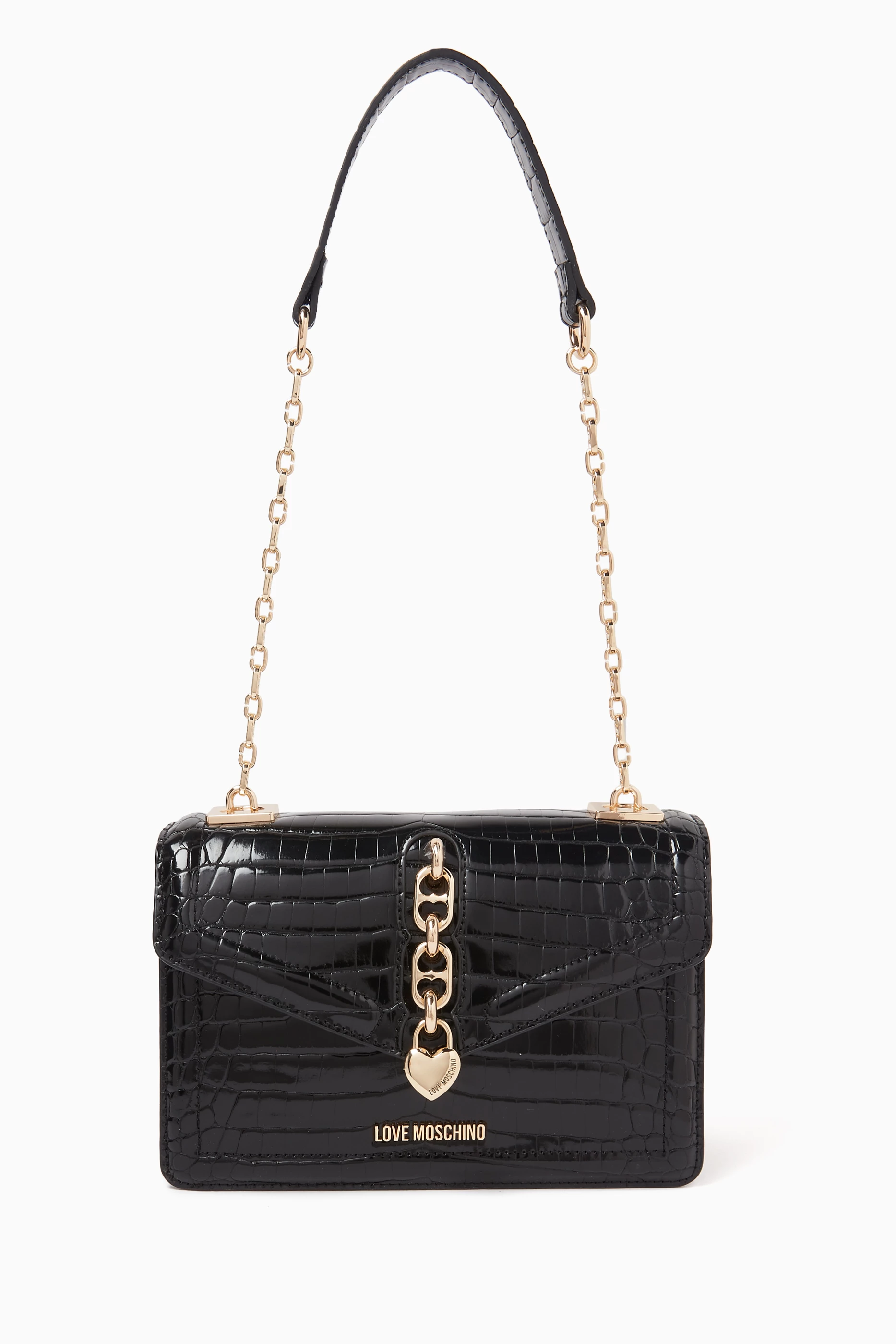Buy Love Moschino Black Small Chain Shoulder Bag in Croc embossed Faux Leather For Women Online Ounass UAE